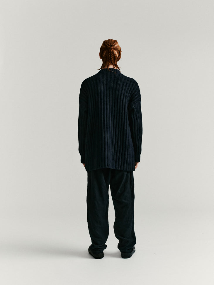 CREW NECK OPEN RIB SWEATER-WOOLY / NAVY [40%OFF]