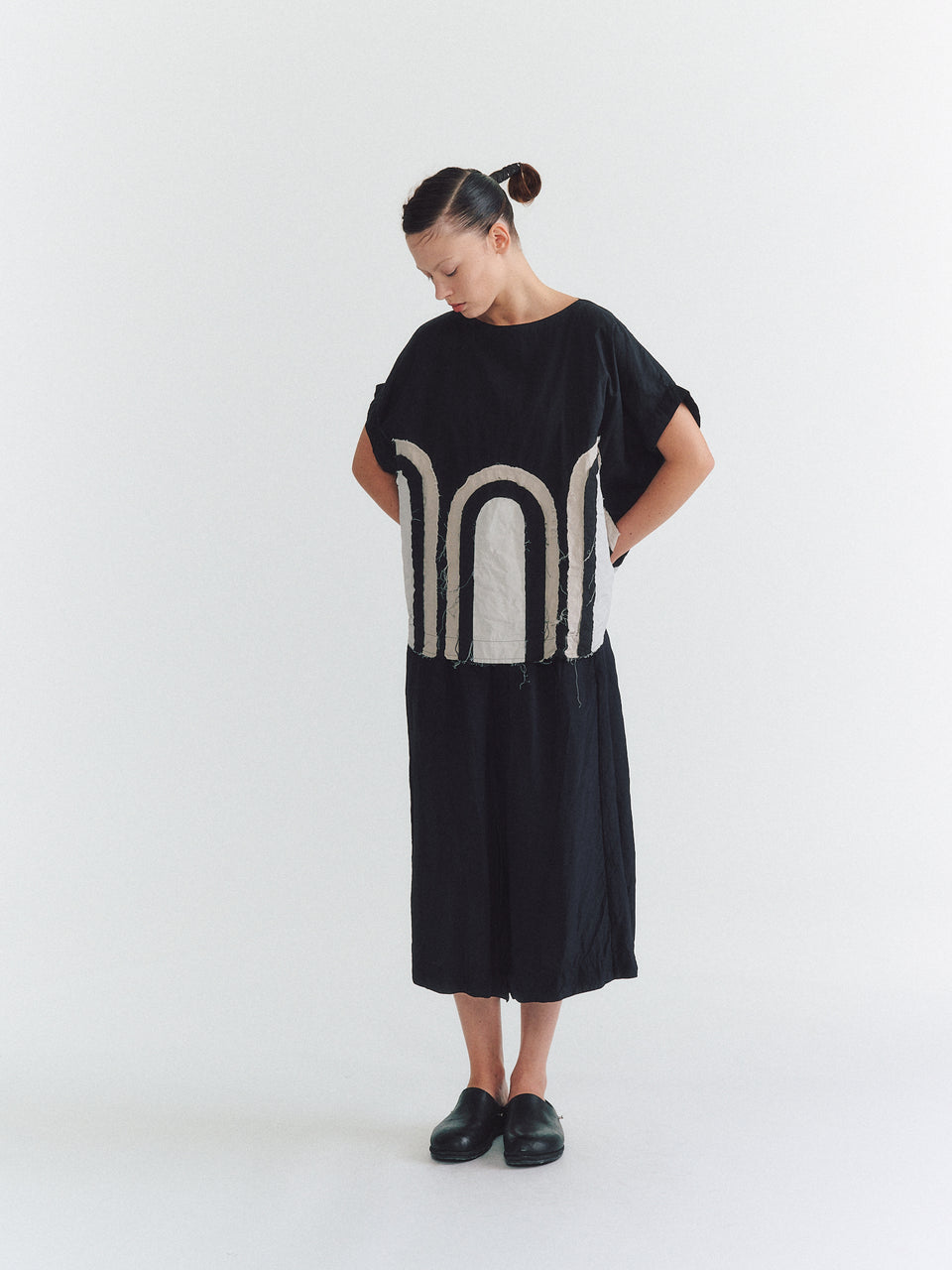 TOP ARCH - MIXED FABRICS - NOIR