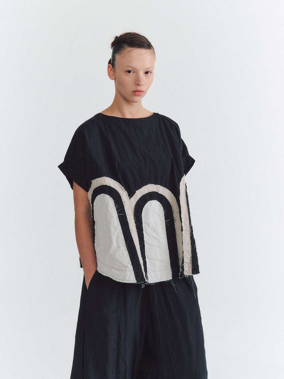 ARCH TOP - MIXED FABRICS - BLACK