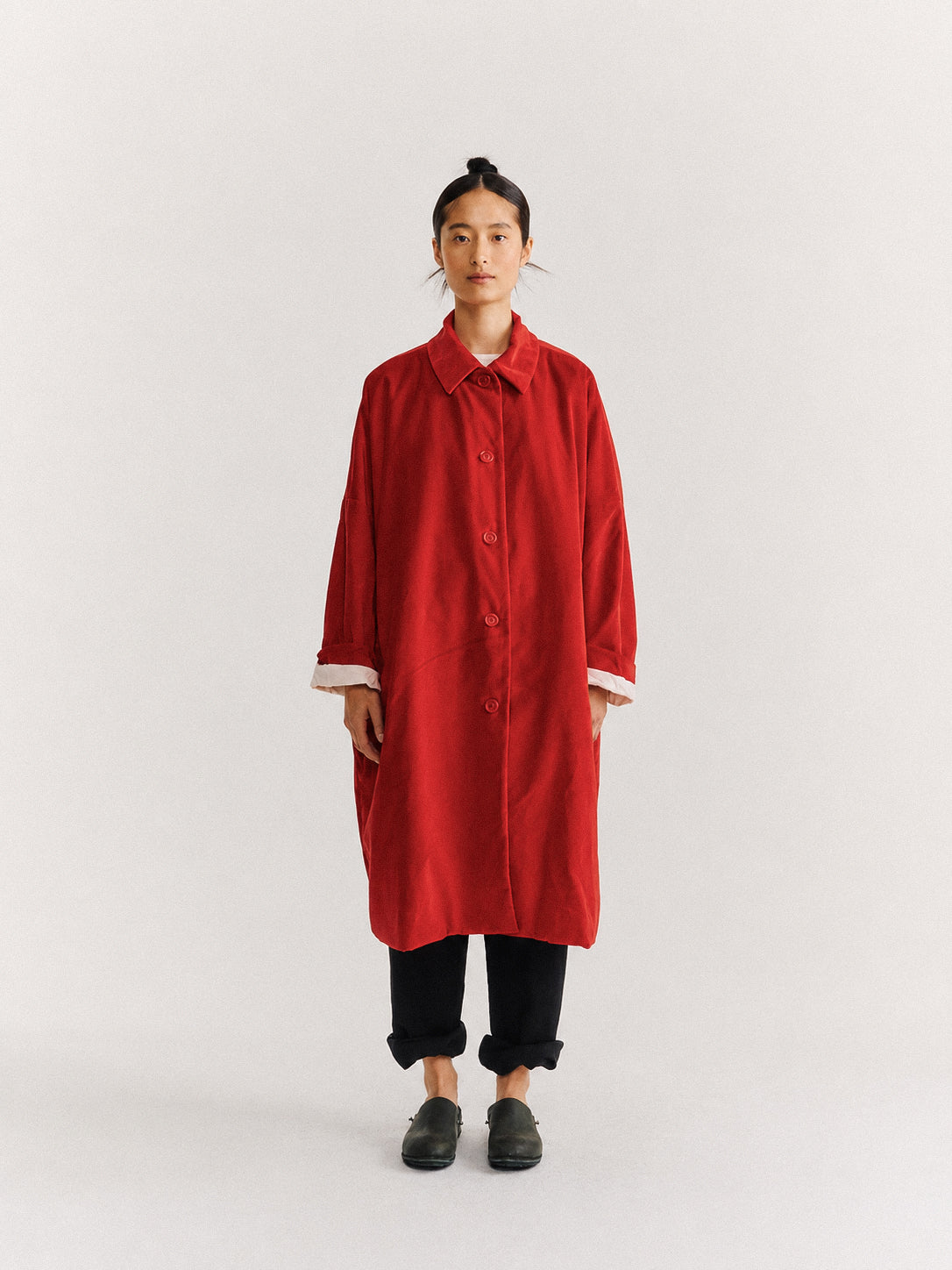 MANTEAU BIG BLOBBY - VELOURS - ROUGE