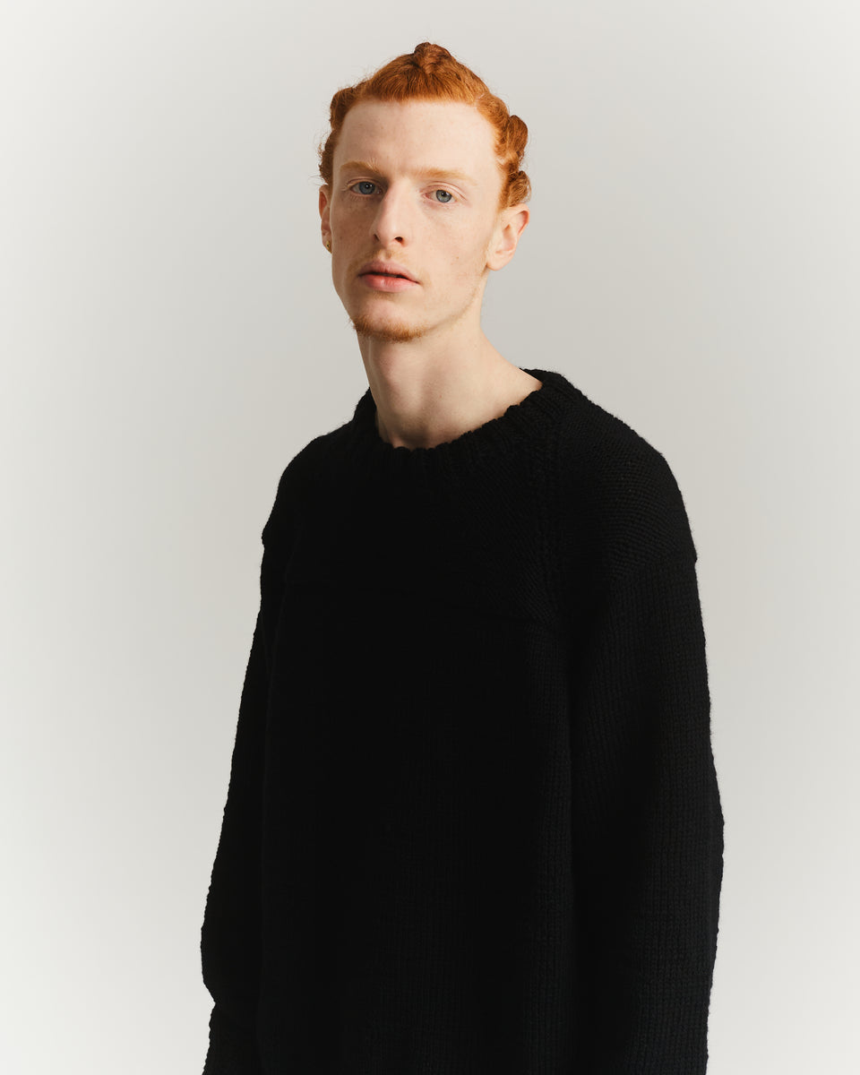 PULL EN MAILLES MÉLANGÉES - LAINE - NOIR