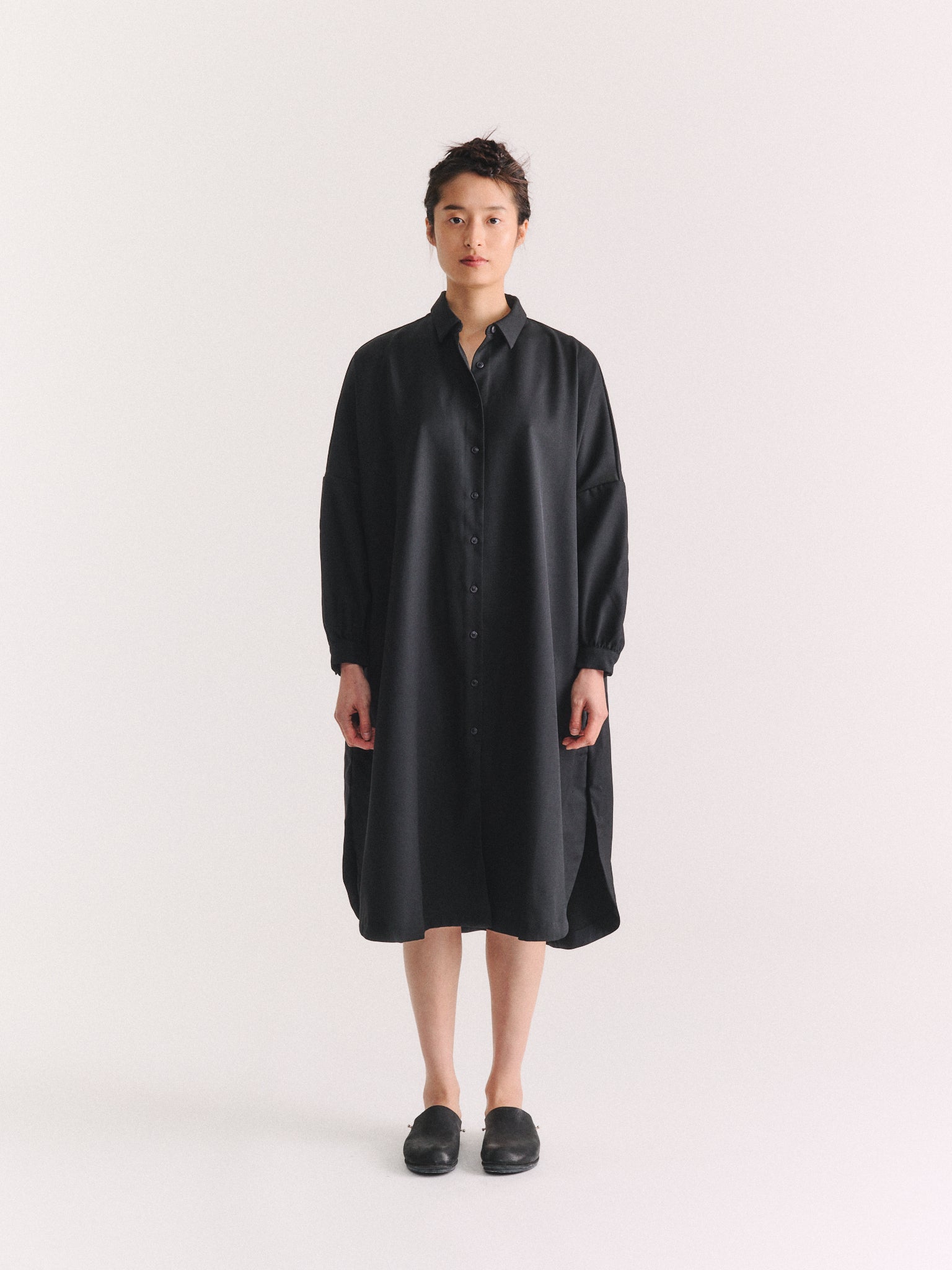 YUKI LONGUE SHIRT - GABERDINE - BLACK