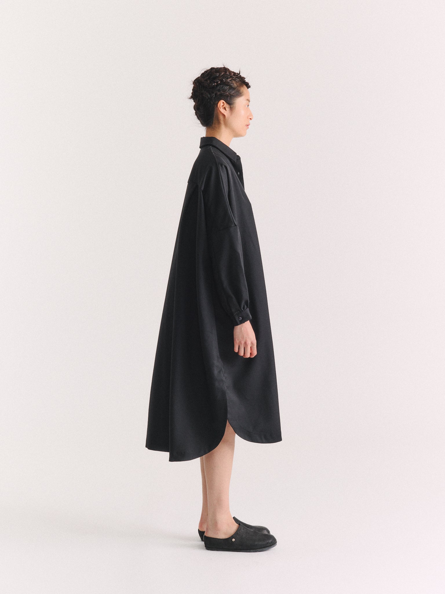 YUKI LONGUE SHIRT - GABERDINE - BLACK