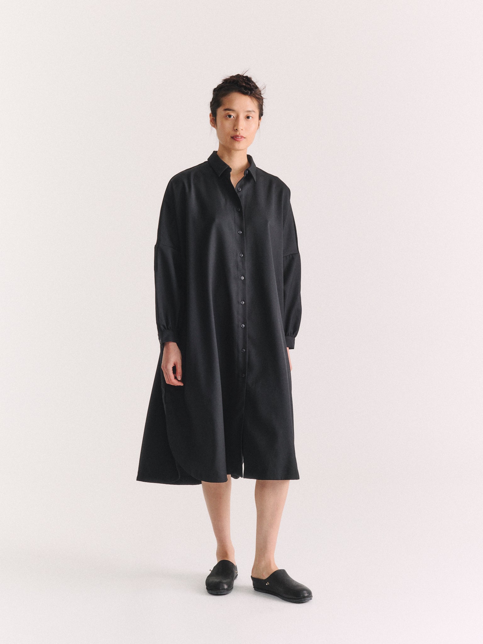 YUKI LONGUE SHIRT - GABERDINE - BLACK