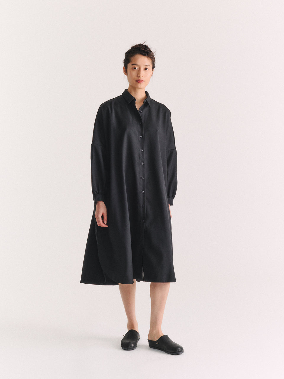 YUKI LONGUE SHIRT - GABERDINE - BLACK