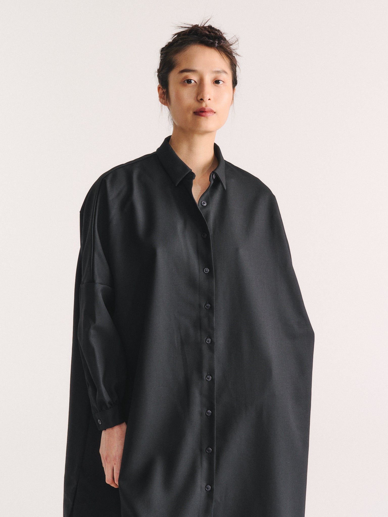 YUKI LONGUE SHIRT - GABERDINE - BLACK