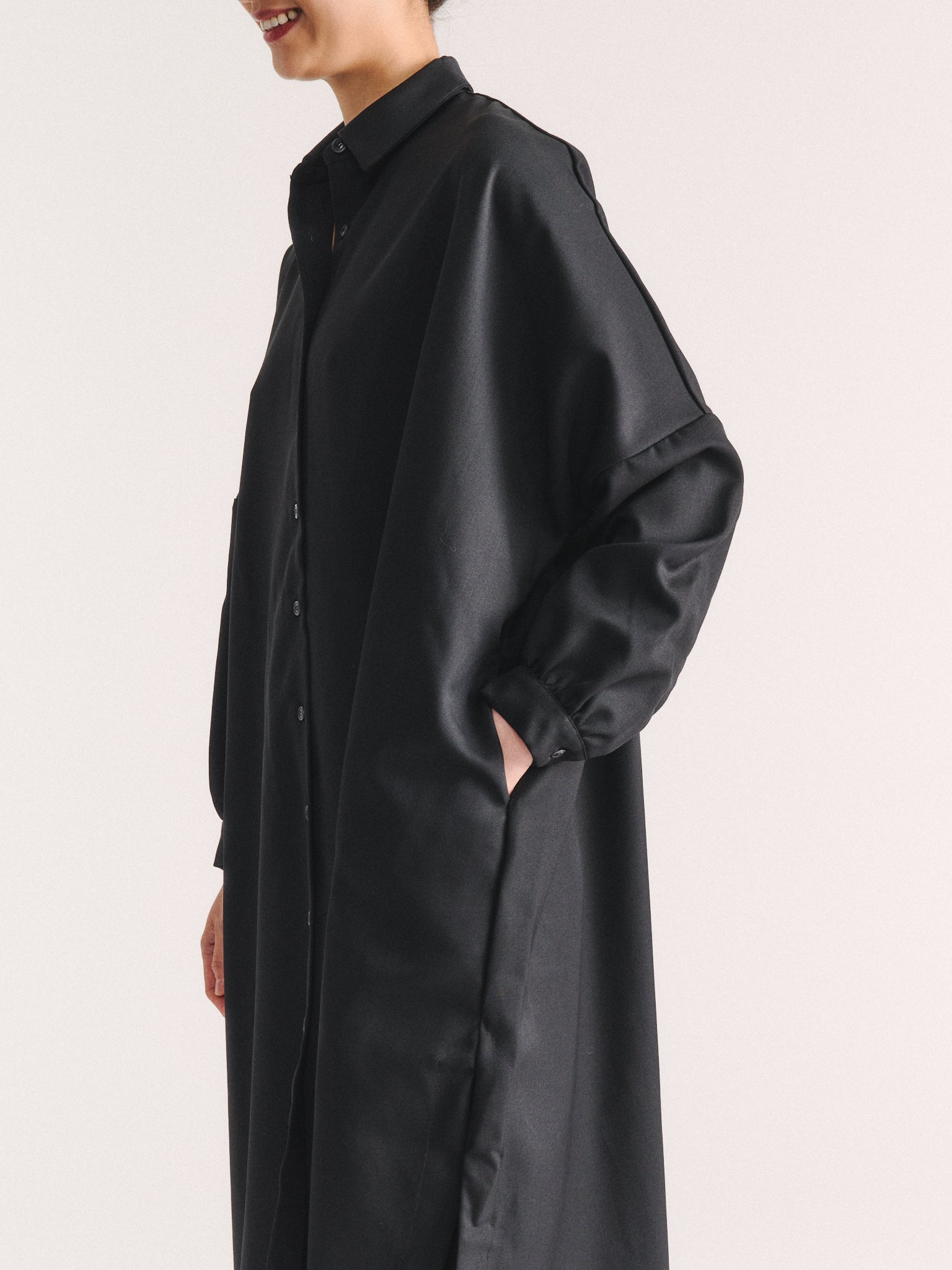 YUKI LONGUE SHIRT - GABERDINE - BLACK