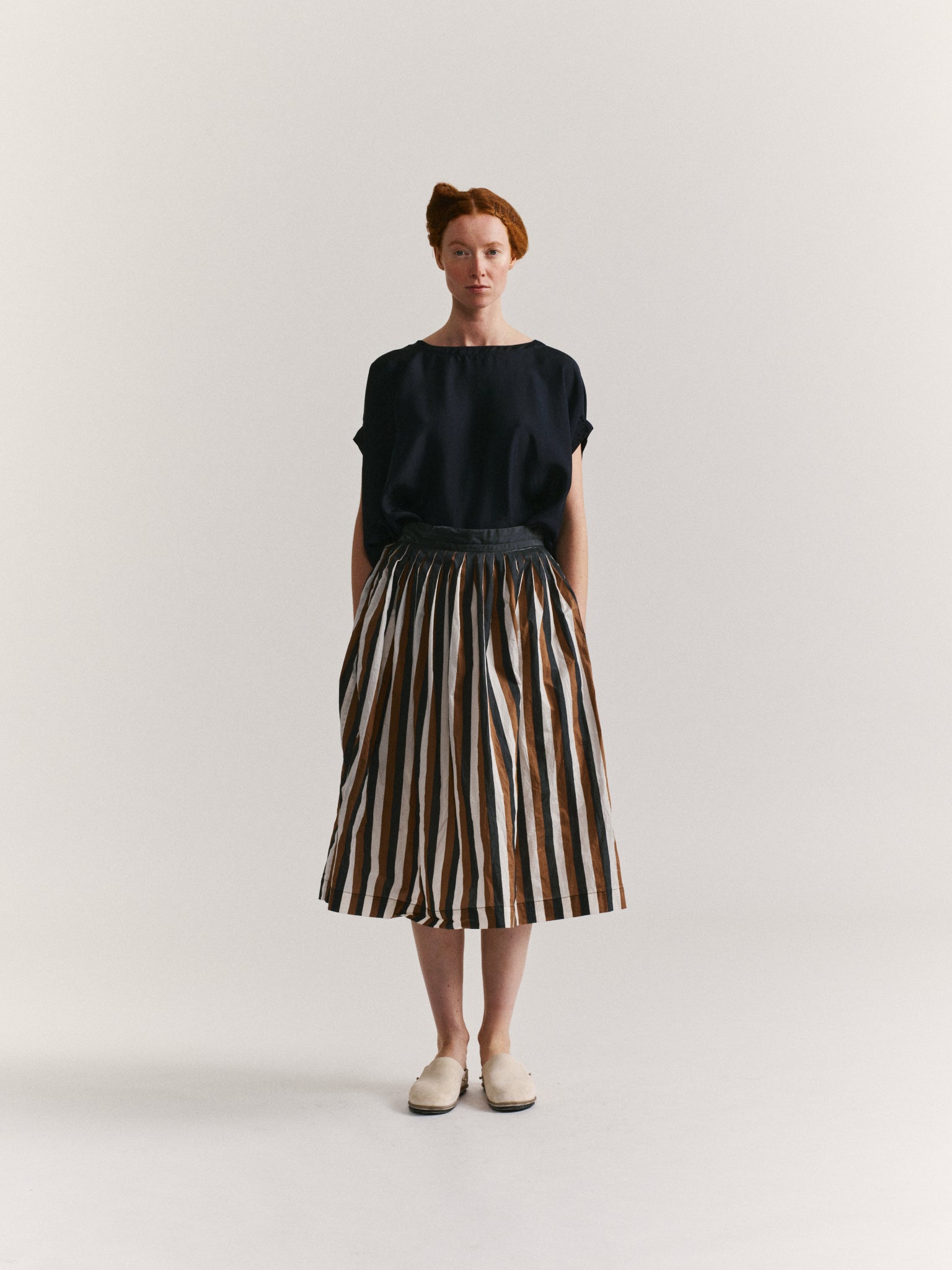 PLEATED SKIRT - TAFFETA STRIPES - AS IS