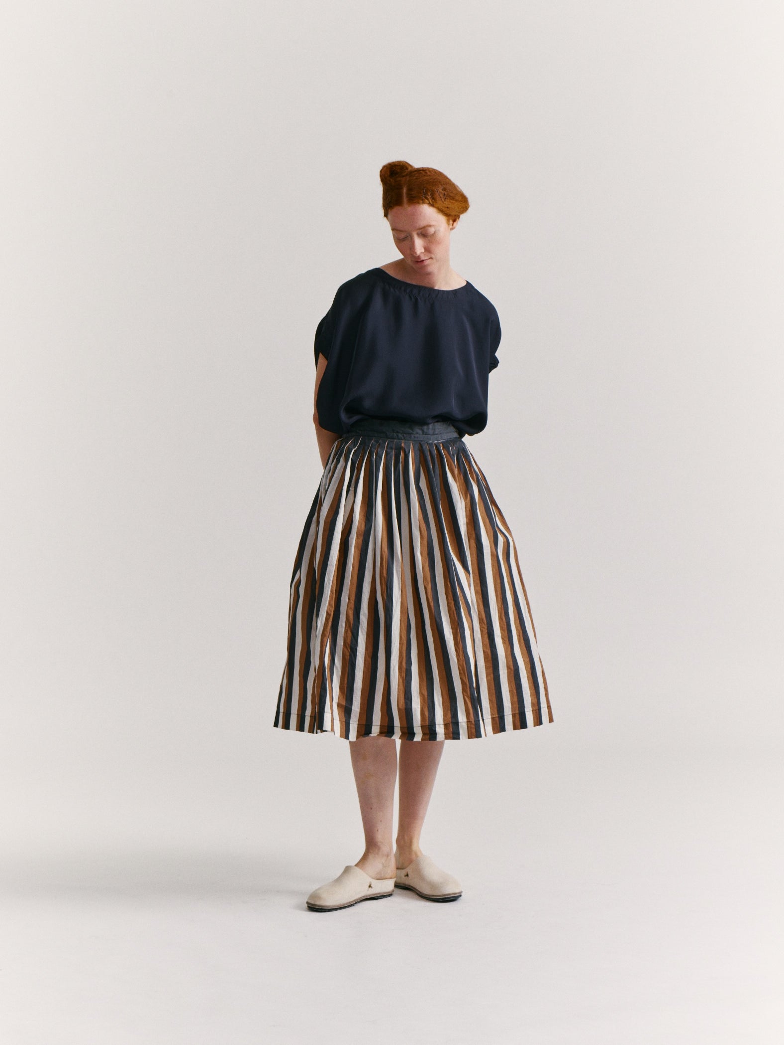 PLEATED SKIRT - TAFFETA STRIPES - AS IS