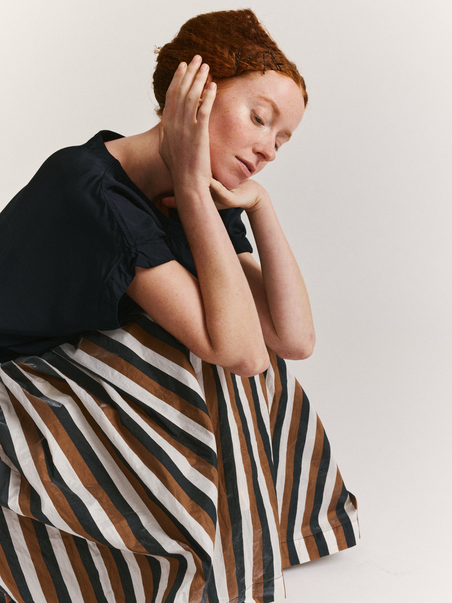 PLEATED SKIRT - TAFFETA STRIPES - AS IS