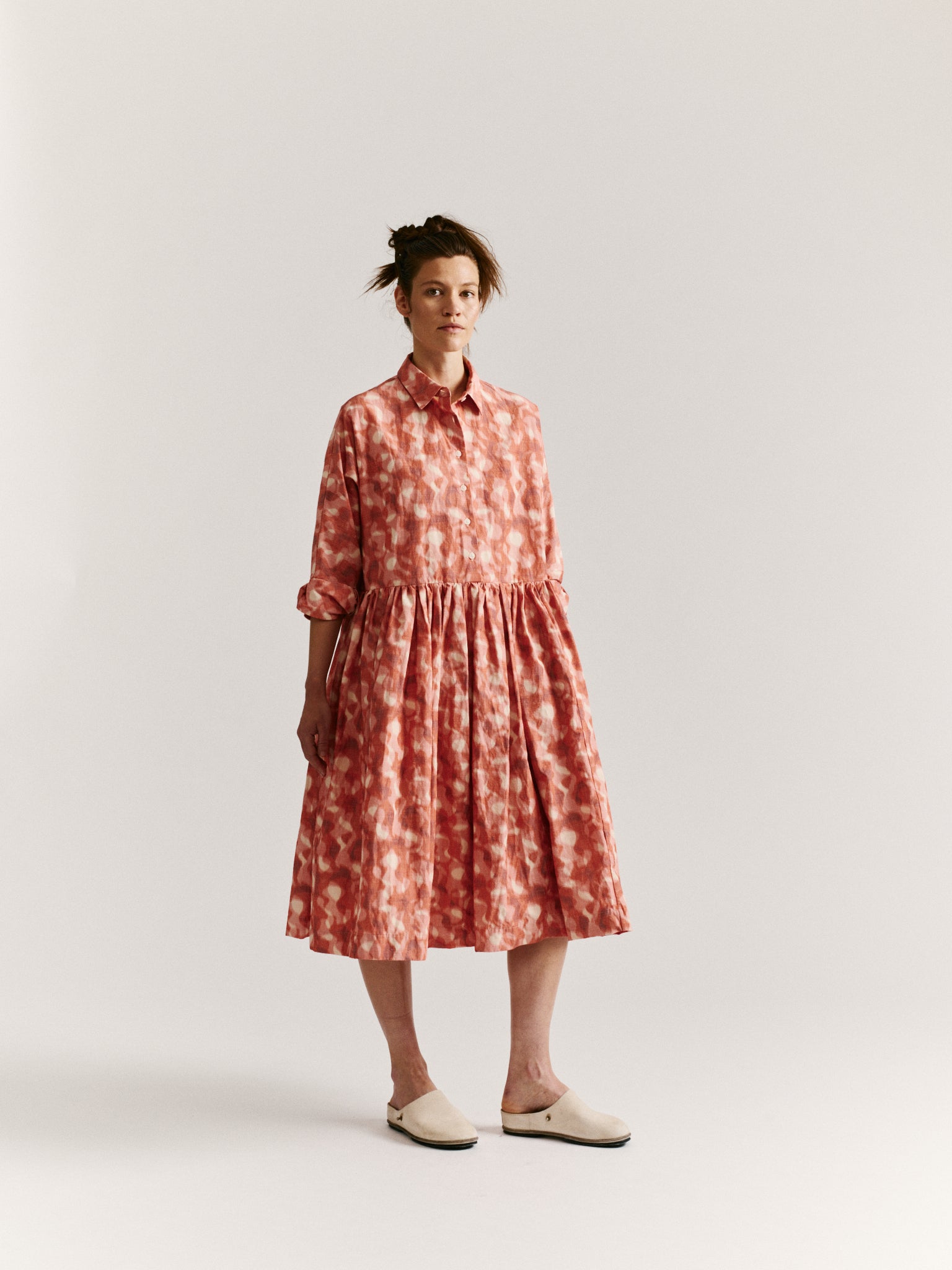 PAGA ROUCH DRESS - IKAT - CORAL
