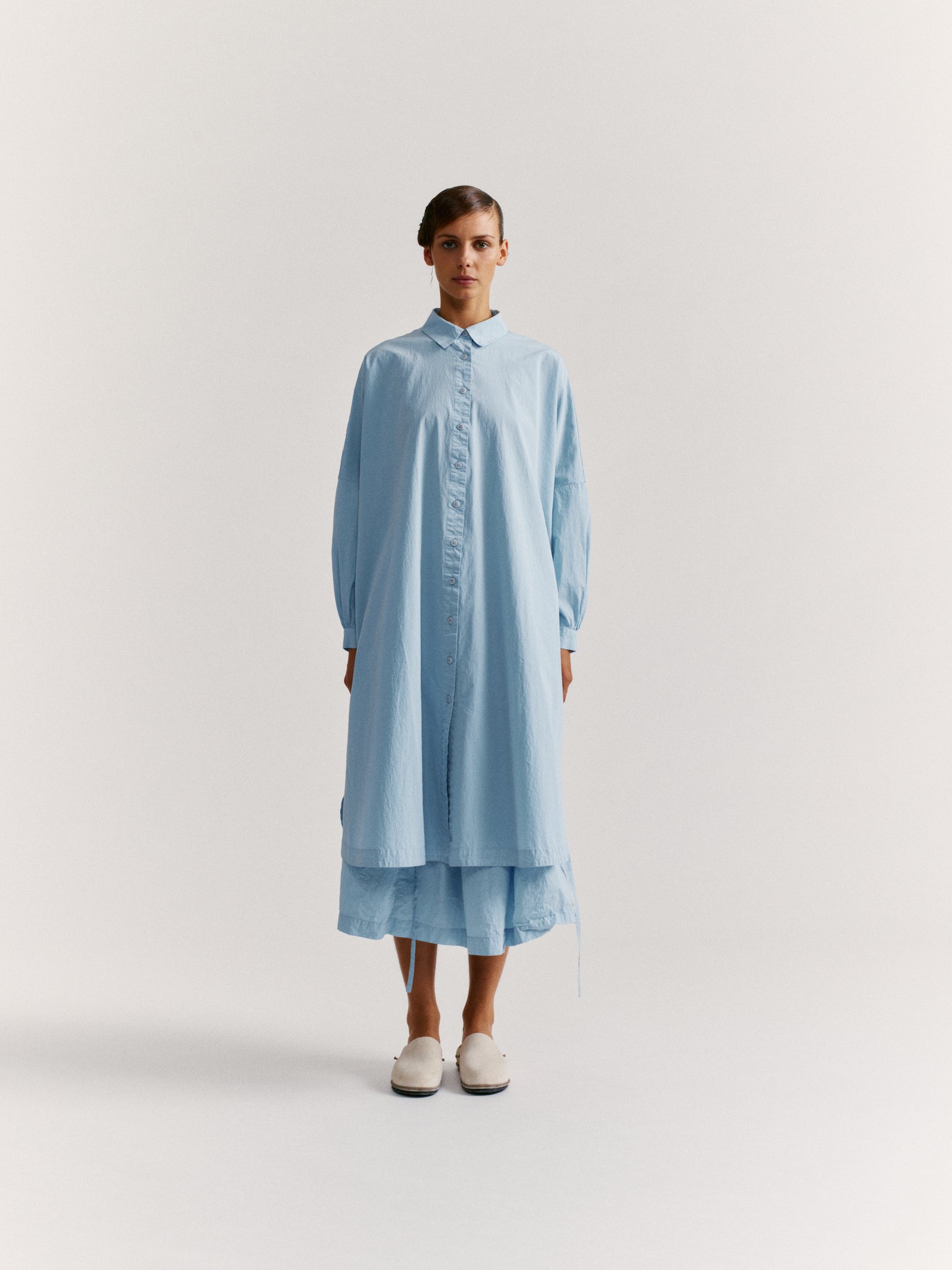 ROBE LONGUE YUKI - TAFFETAS - BLEU CIEL