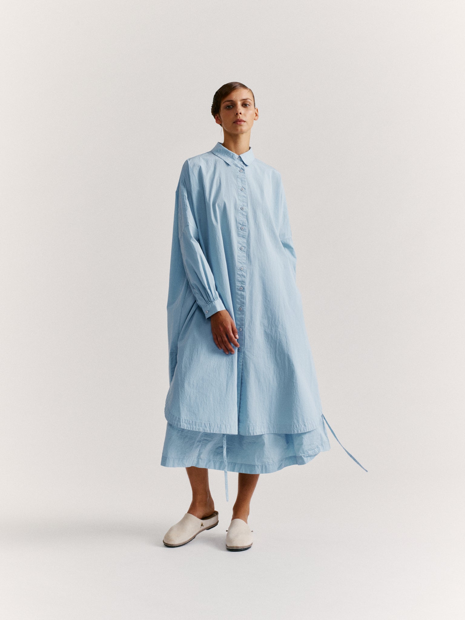 ROBE LONGUE YUKI - TAFFETAS - BLEU CIEL