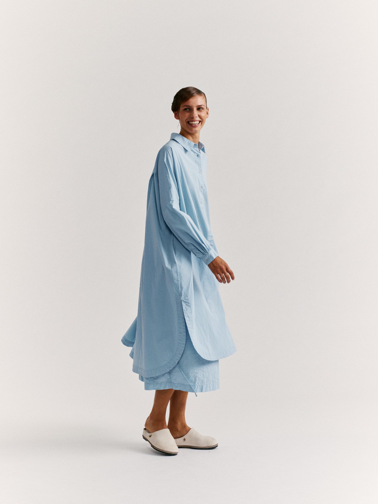 ROBE LONGUE YUKI - TAFFETAS - BLEU CIEL