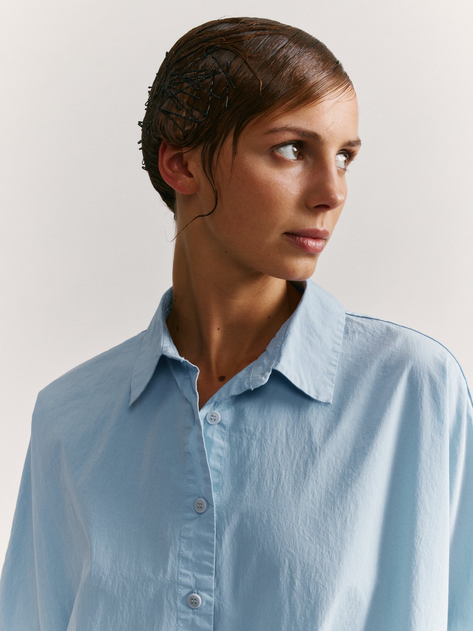 ROBE LONGUE YUKI - TAFFETAS - BLEU CIEL