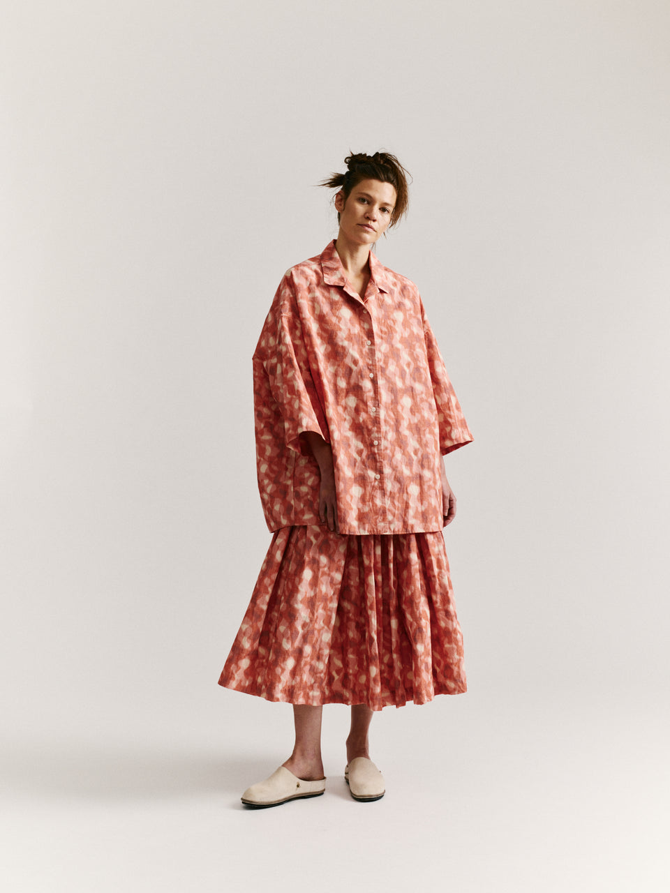 DOUBLE RIDEAU SKIRT - IKAT - CORAL