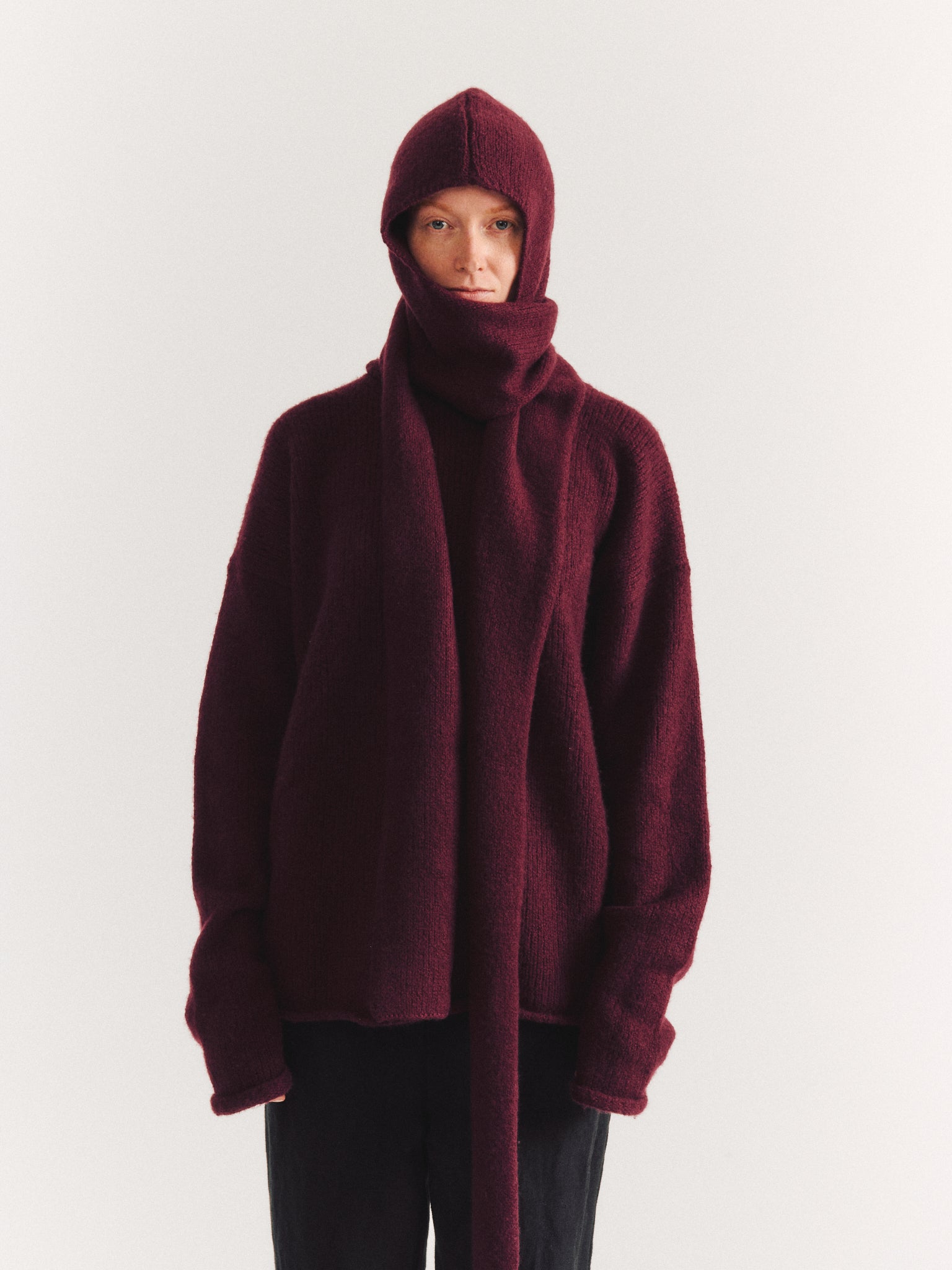 SOFTY HOODED SCARF - WO CASH - PRUNE