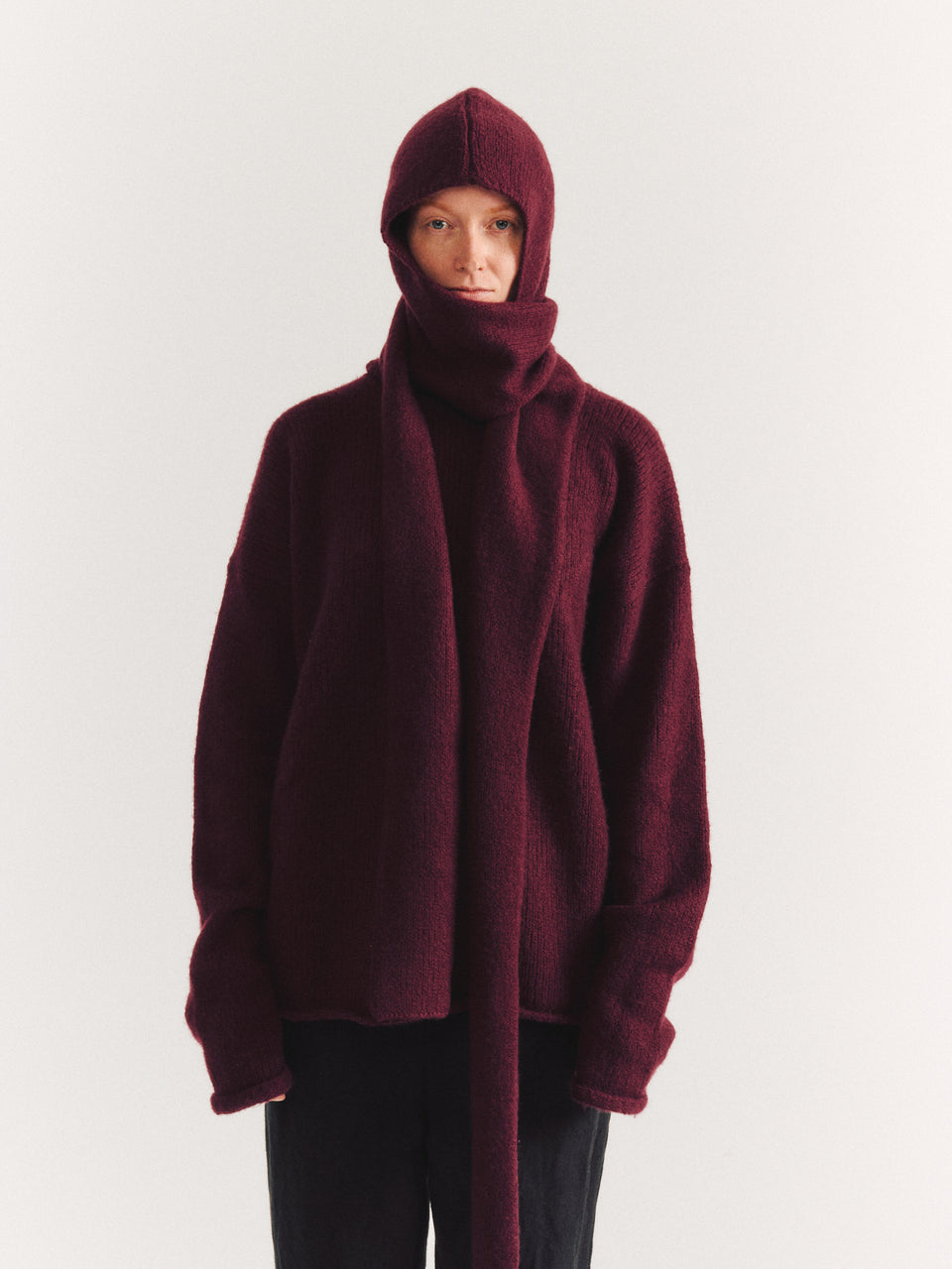SOFTY HOODED SCARF - WO CASH - PRUNE