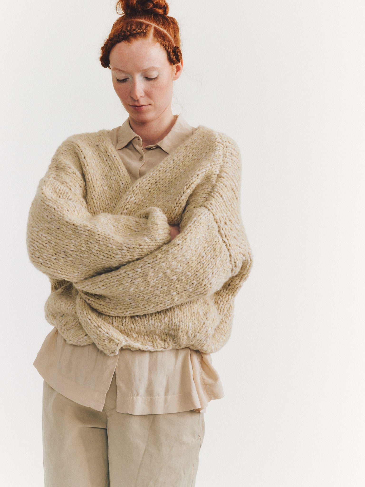 SHORT CARDIGAN - SOFTY MARLED - ECRU/ECRU