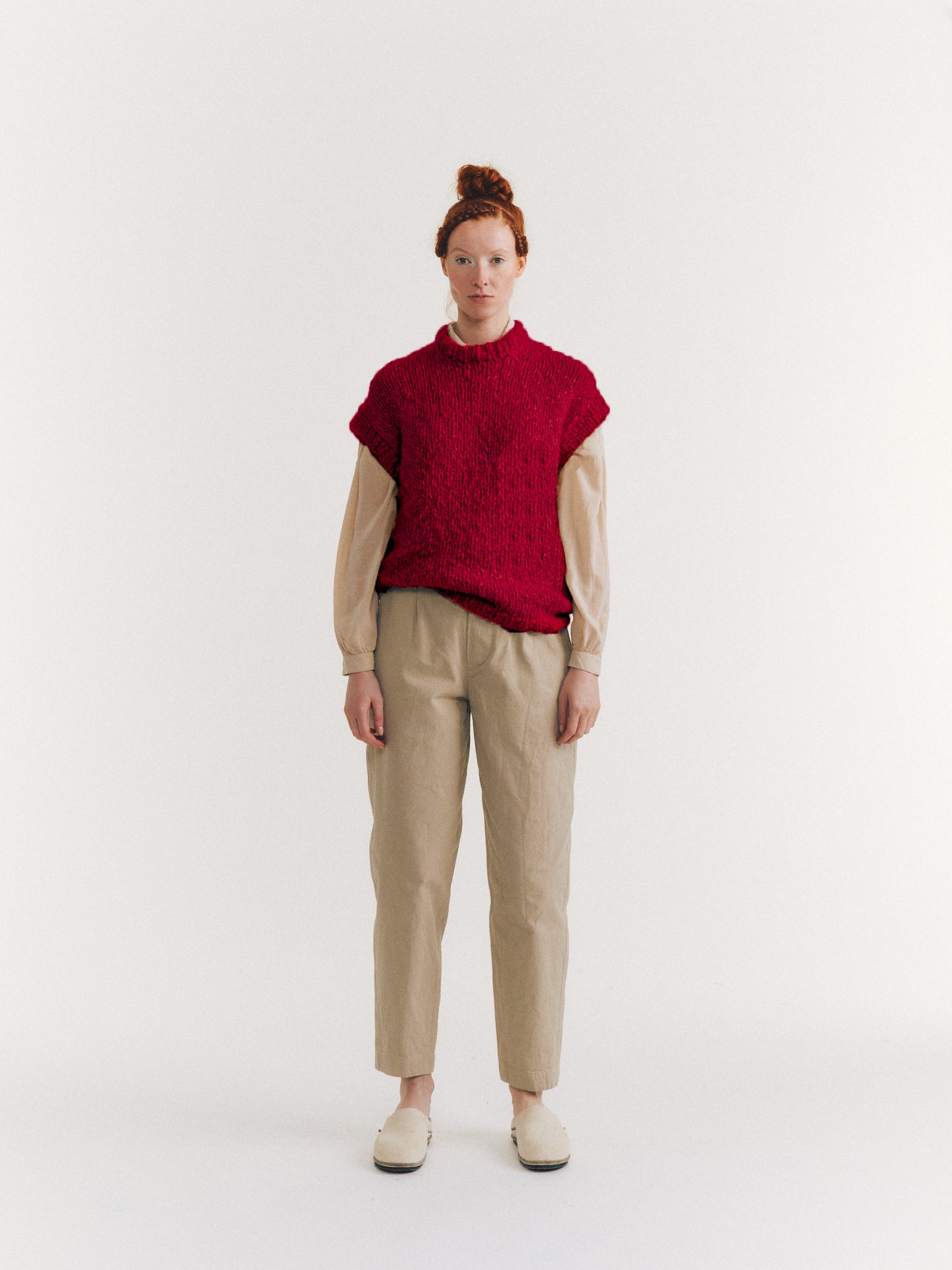 SLEEVELESS JUMPER - SOFTY MARLED - RED/RED