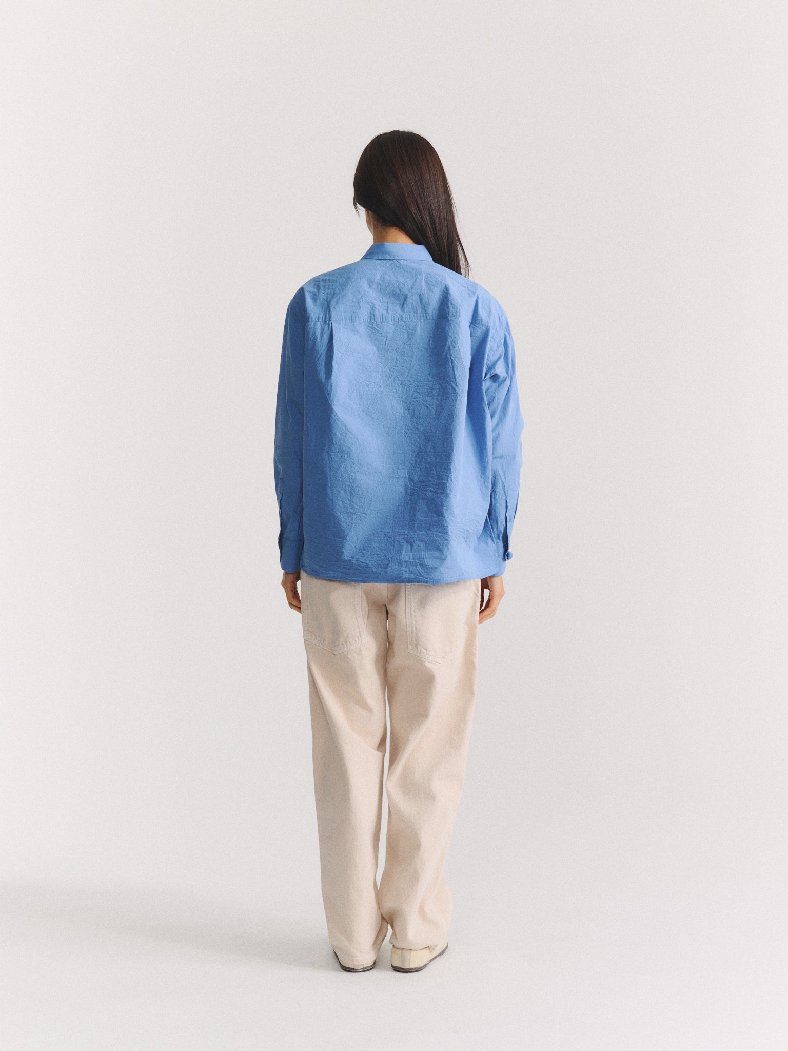 DRAYS TRAVAIL SHIRT - CHALK POPLIN - L BLUE