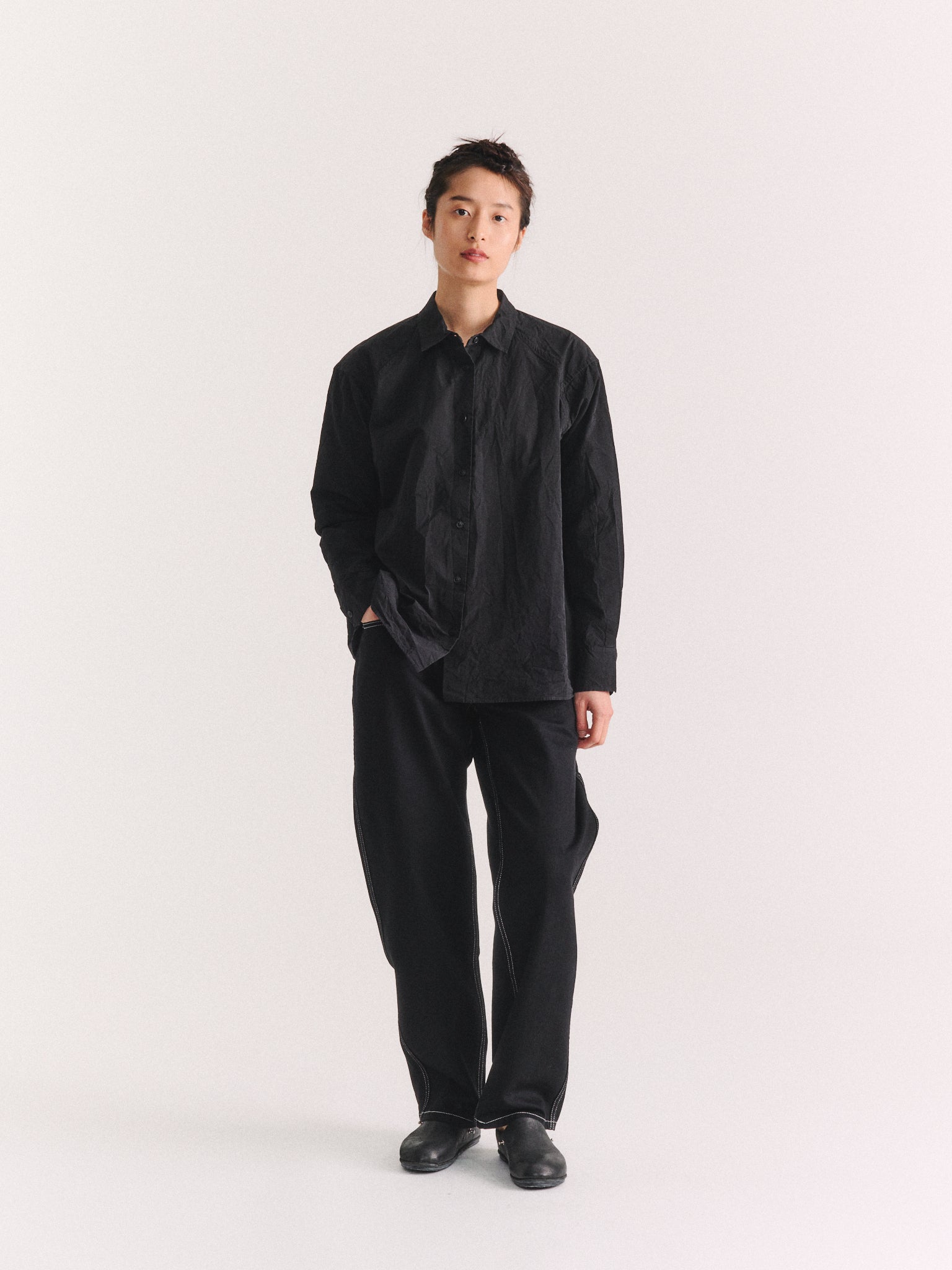 DRAYS SHIRT - PAPER COT - PITCH BLACK