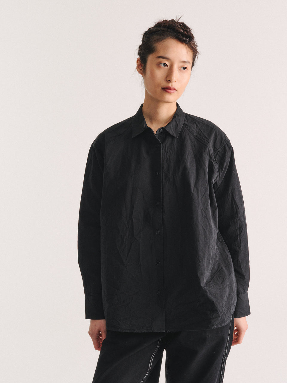 DRAYS SHIRT - PAPER COT - PITCH BLACK