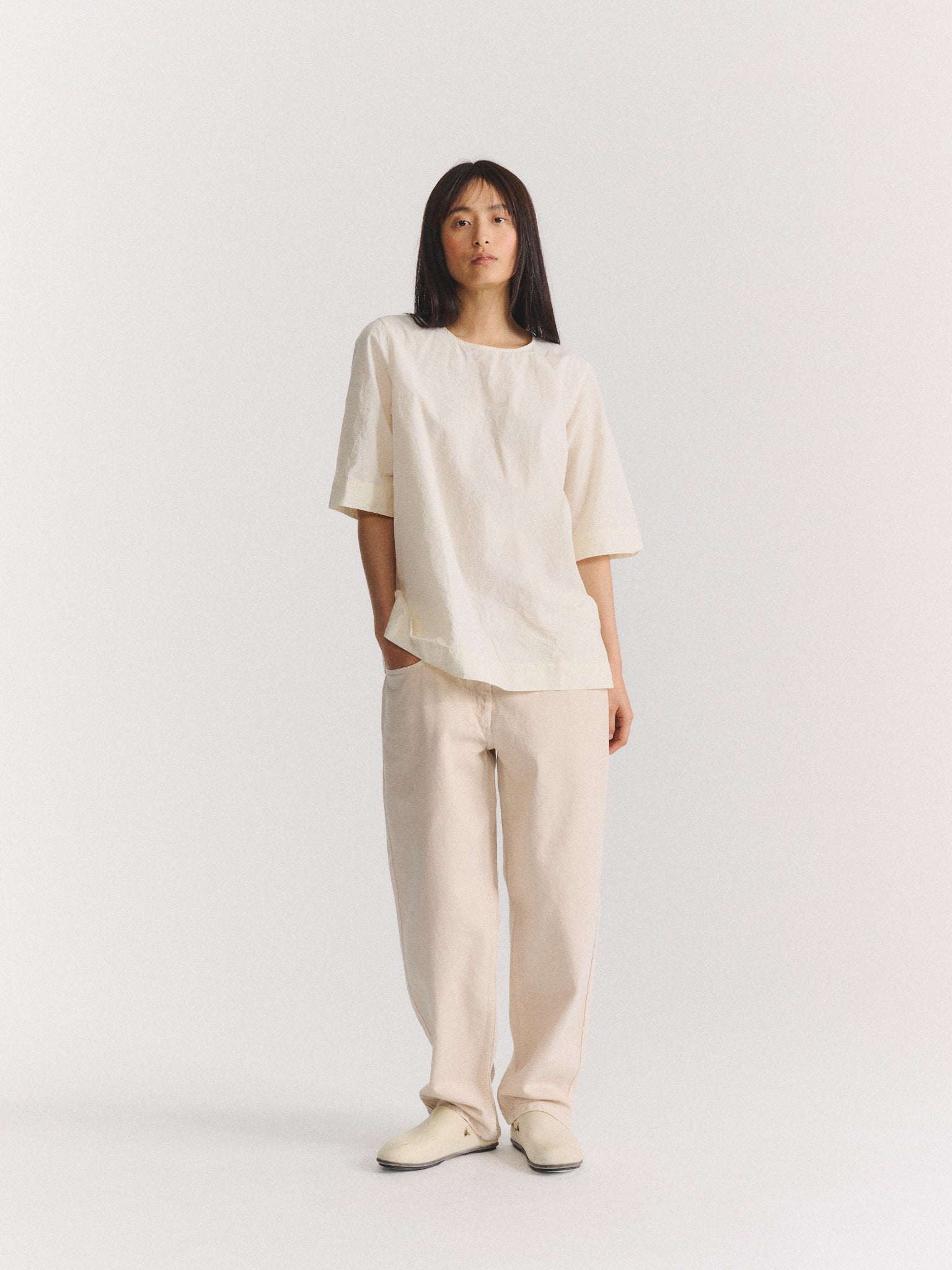 TOP SIMPLE - POPELINE CHALK - BLANC CASSÉ