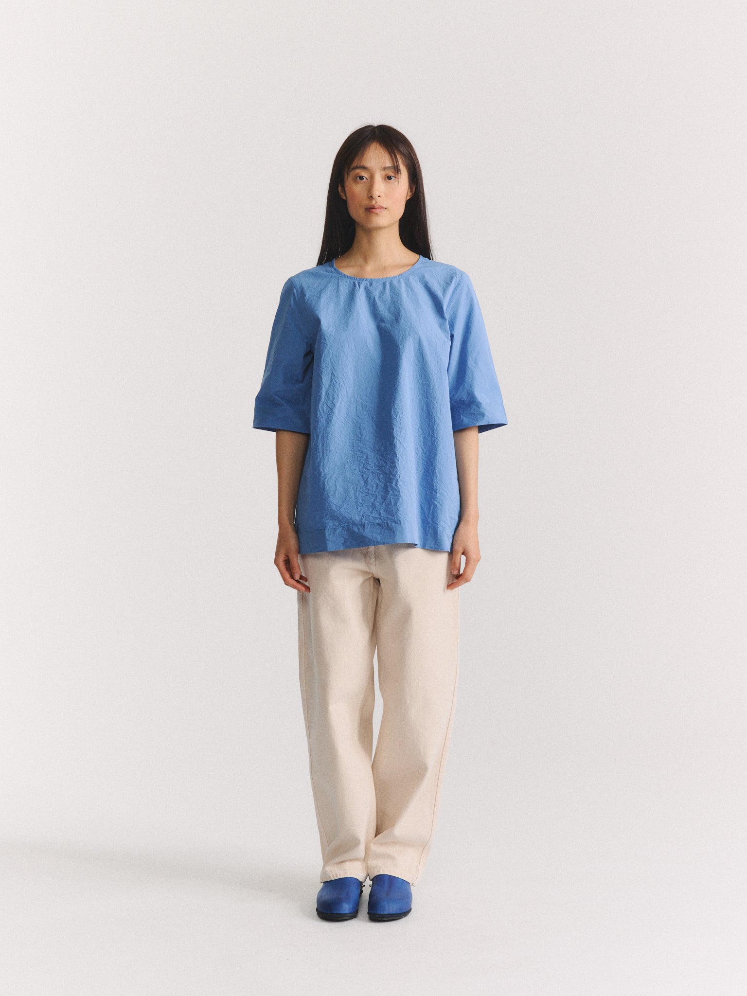 SIMPLE TOP - CHALK POPLIN - L BLUE