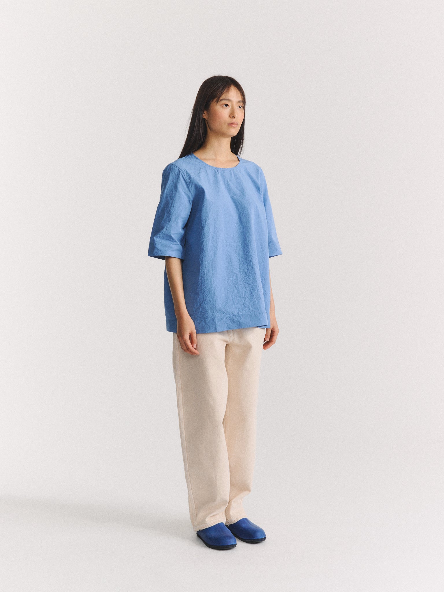 SIMPLE TOP - CHALK POPLIN - L BLUE