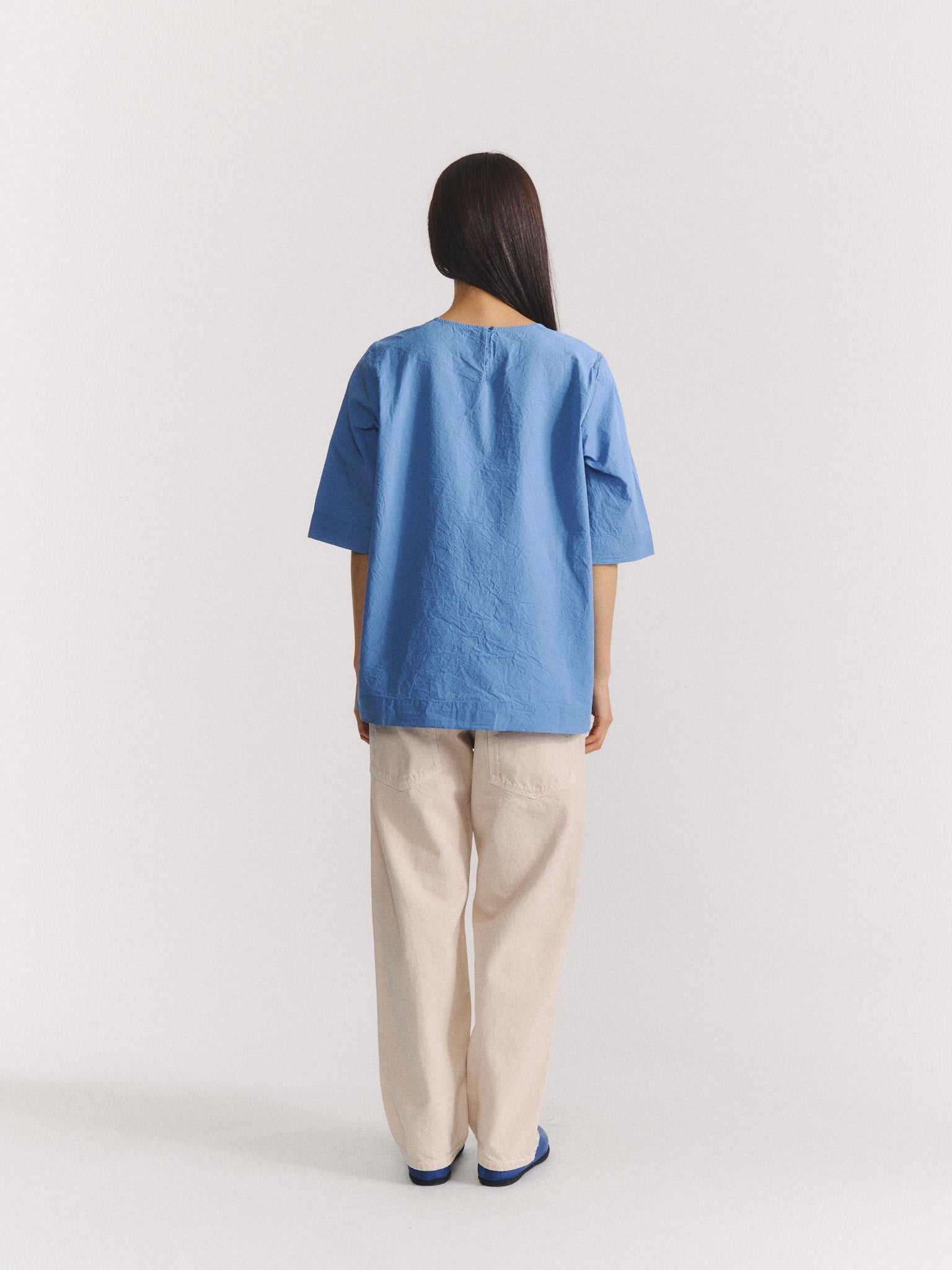 SIMPLE TOP - CHALK POPLIN - L BLUE