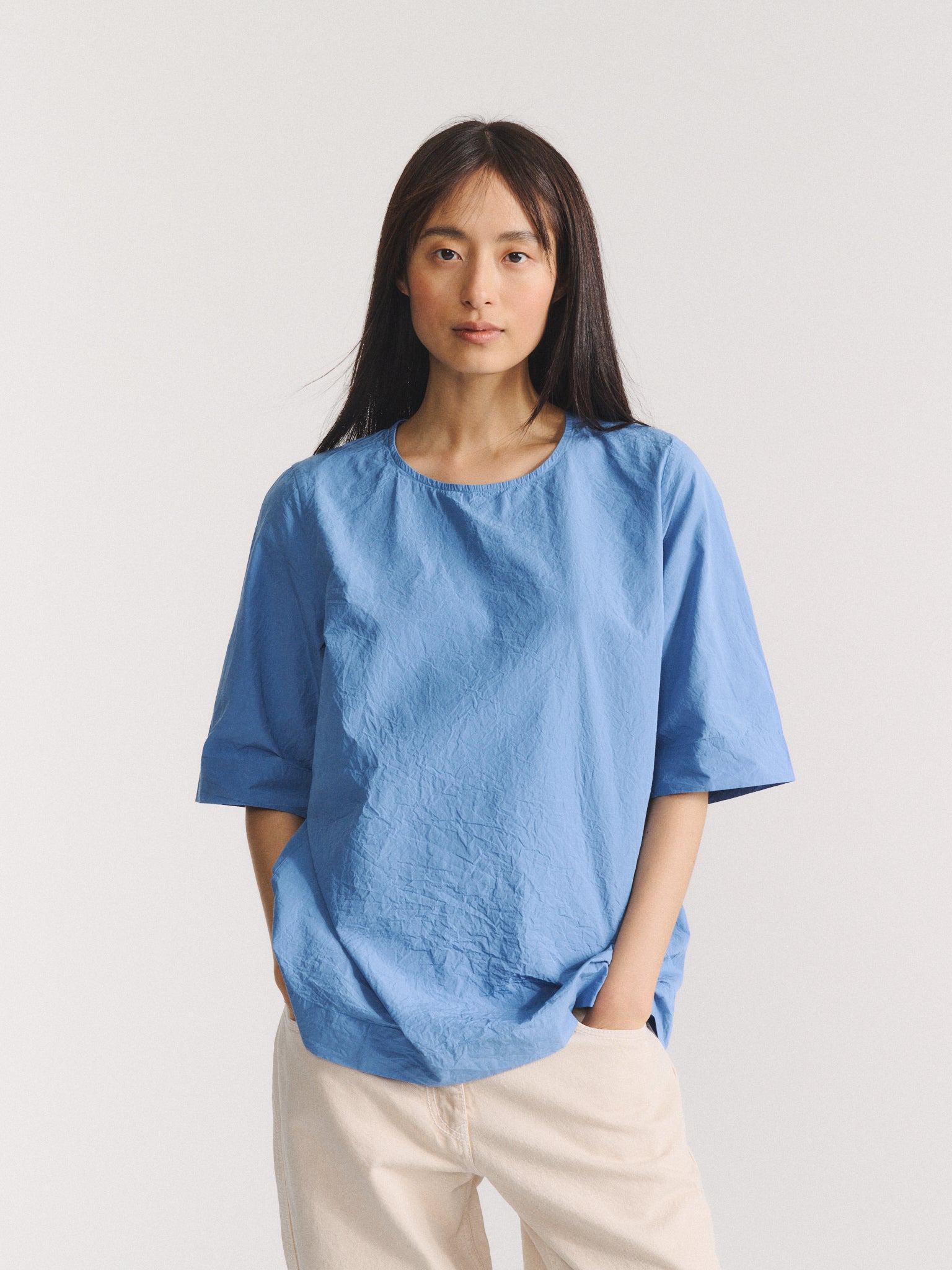 SIMPLE TOP - CHALK POPLIN - L BLUE