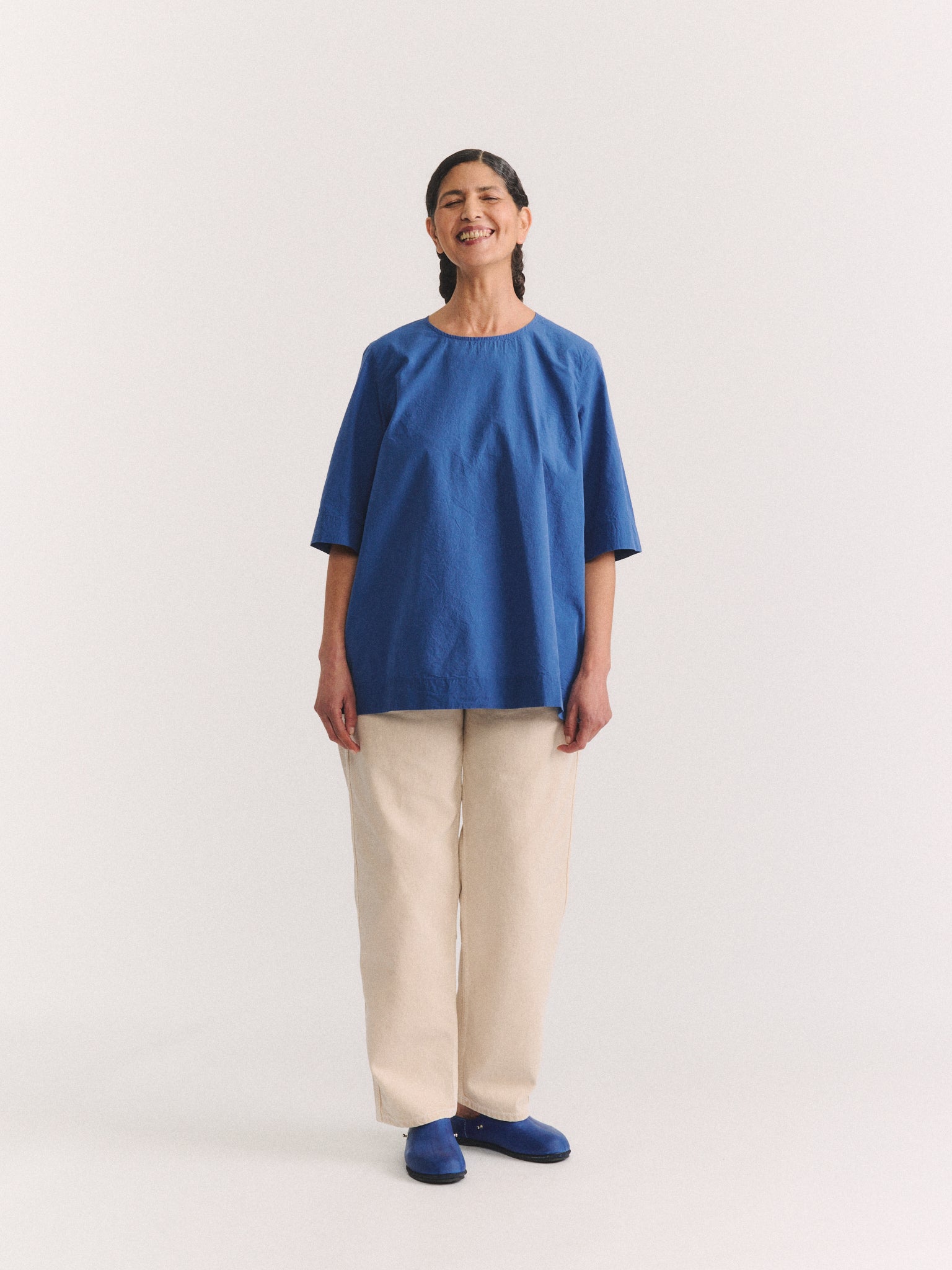 SIMPLE TOP - CHALK POPLIN - M BLUE