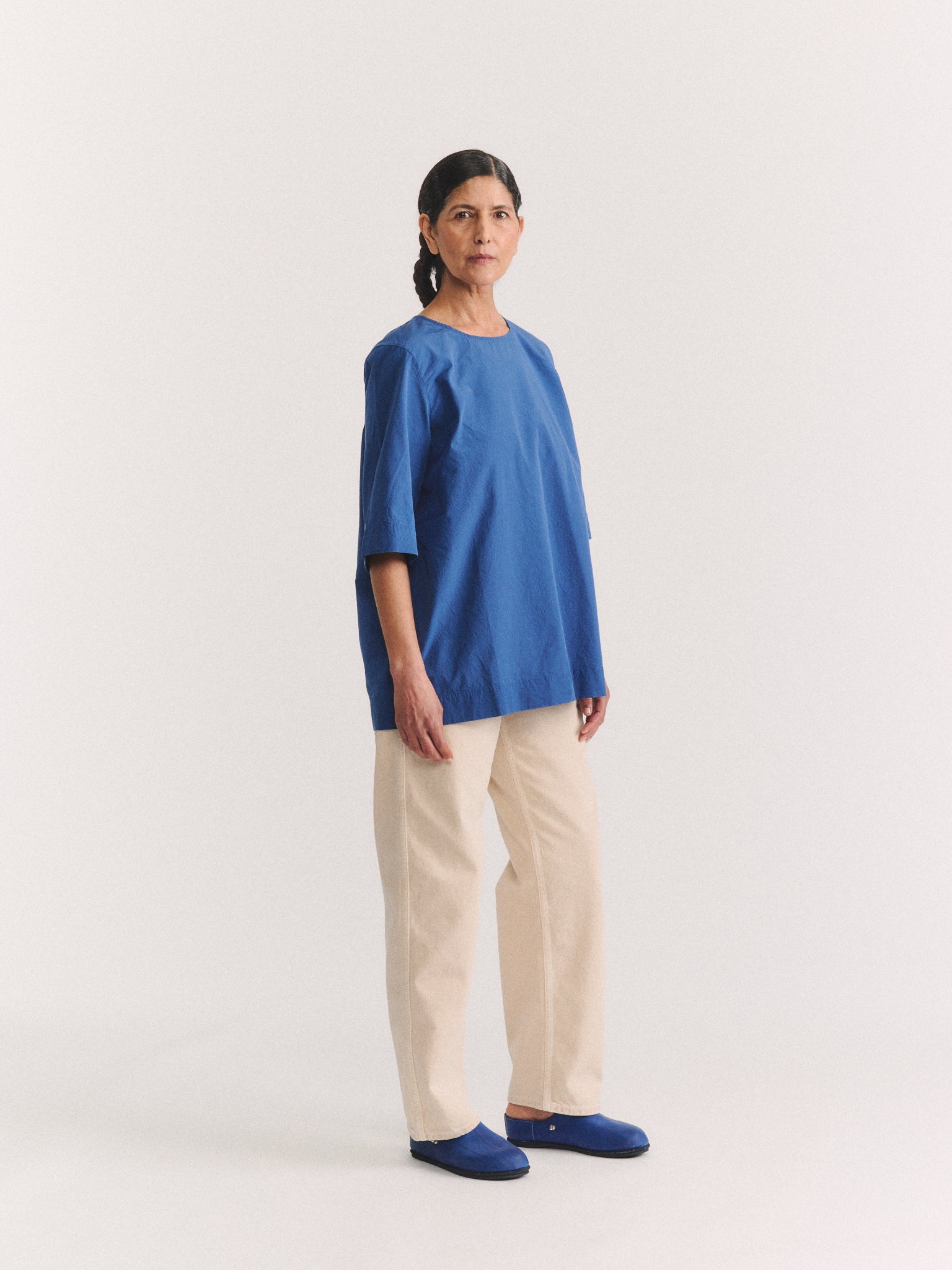 SIMPLE TOP - CHALK POPLIN - M BLUE