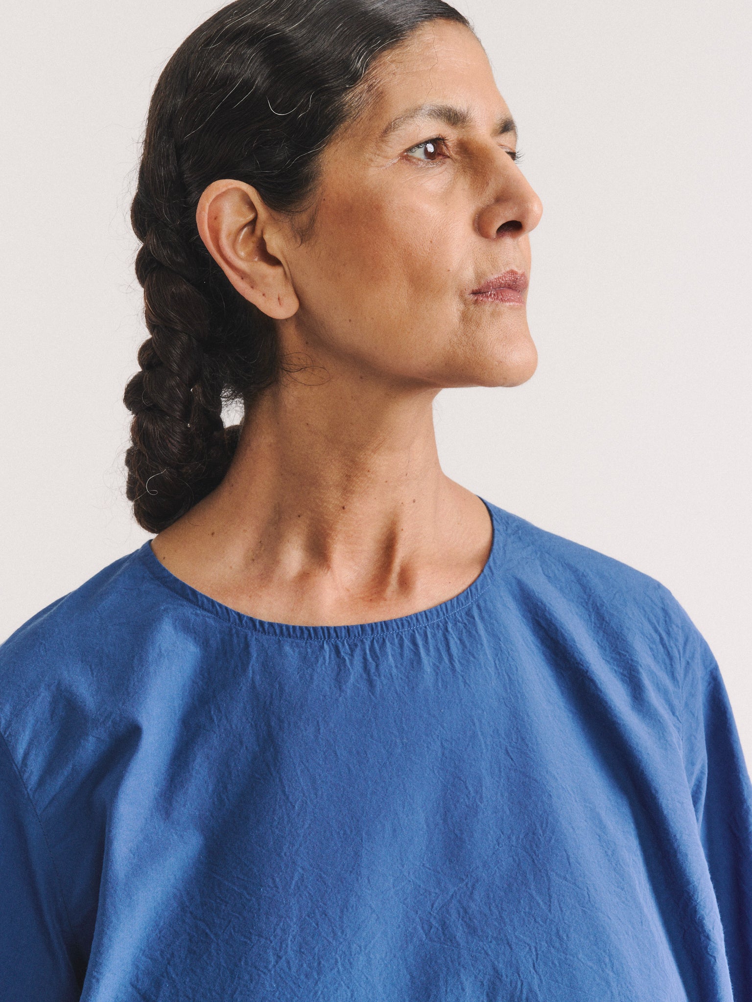 SIMPLE TOP - CHALK POPLIN - M BLUE