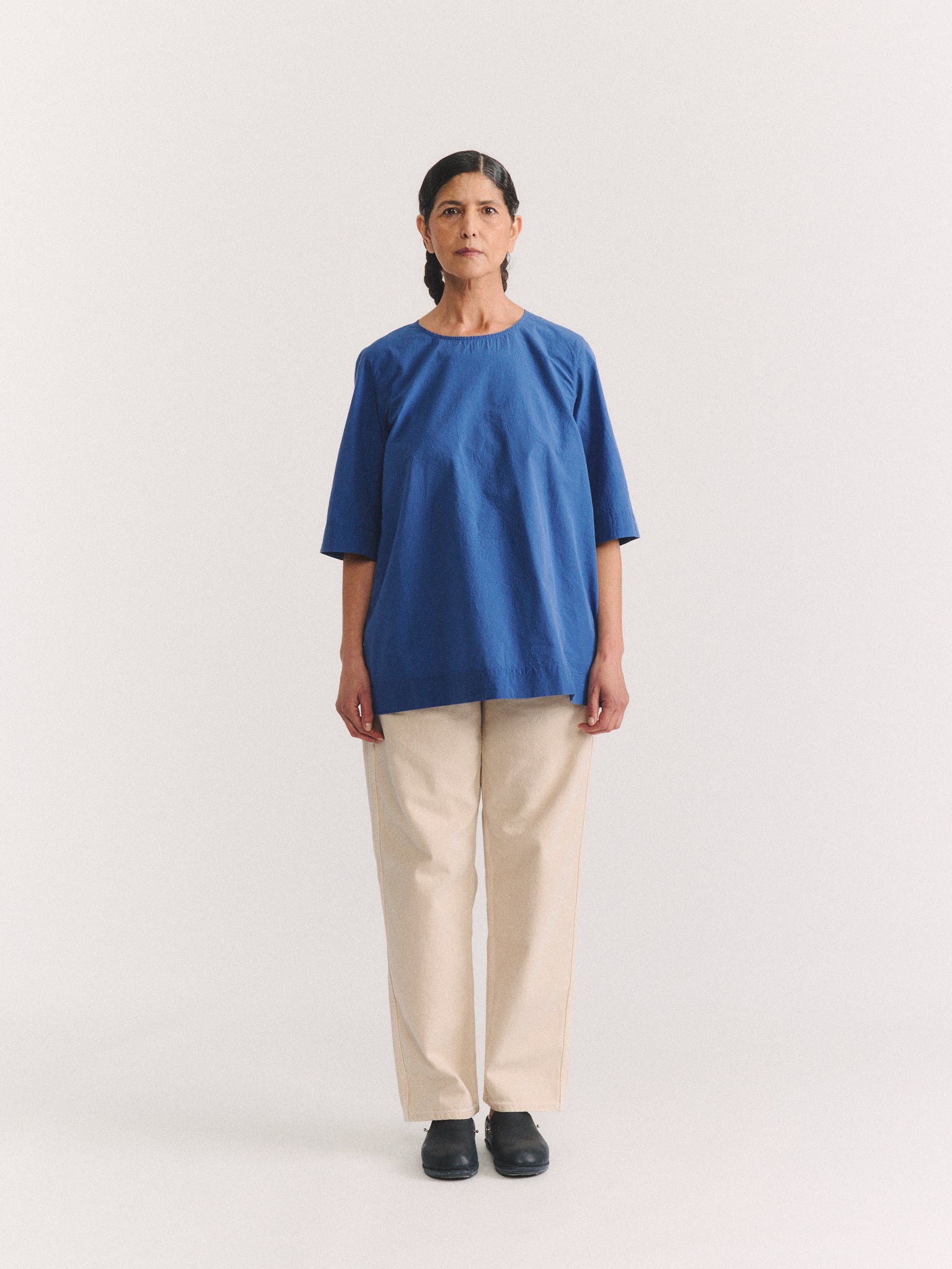 SIMPLE TOP - CHALK POPLIN - M BLUE