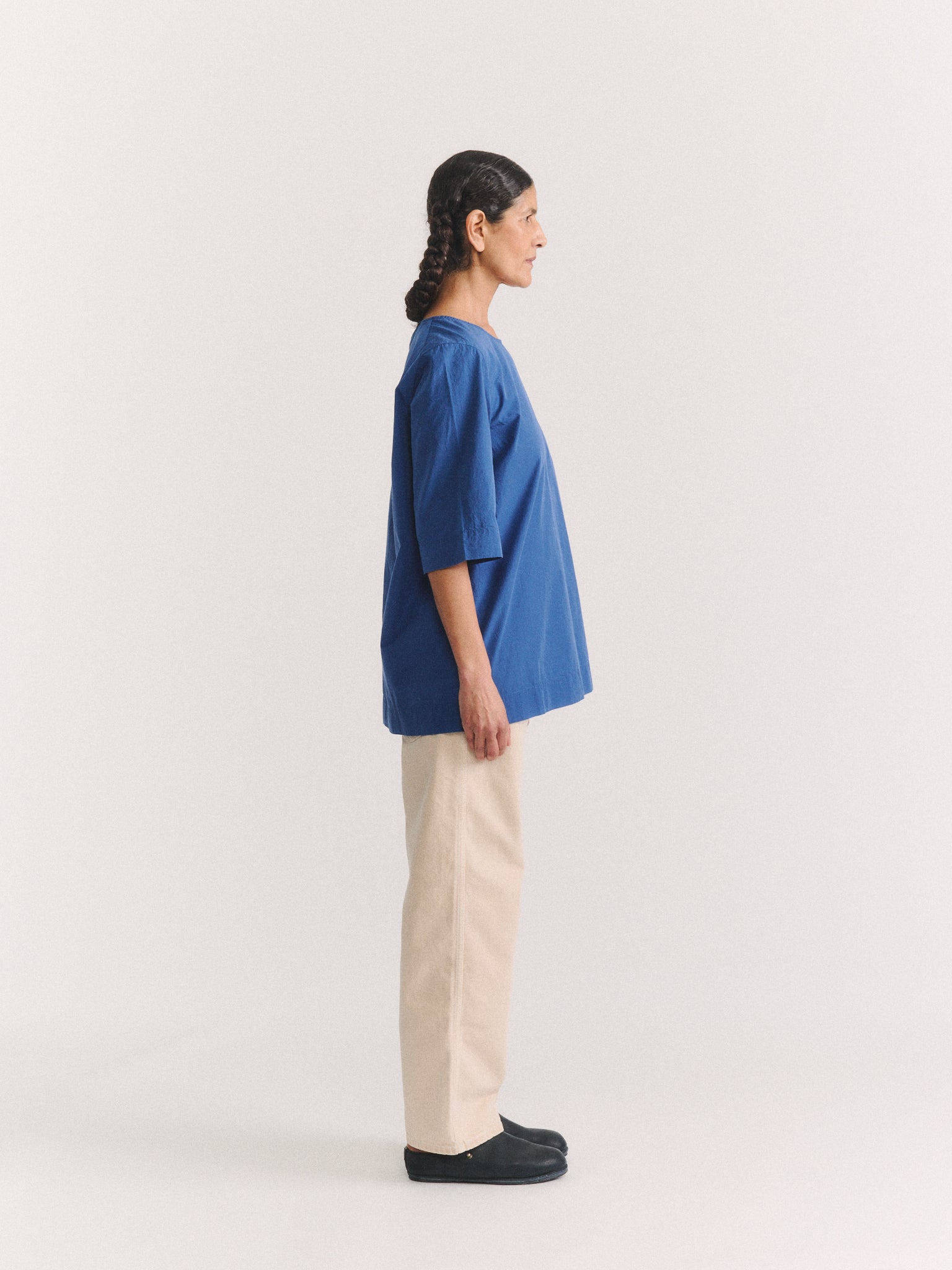 SIMPLE TOP - CHALK POPLIN - M BLUE