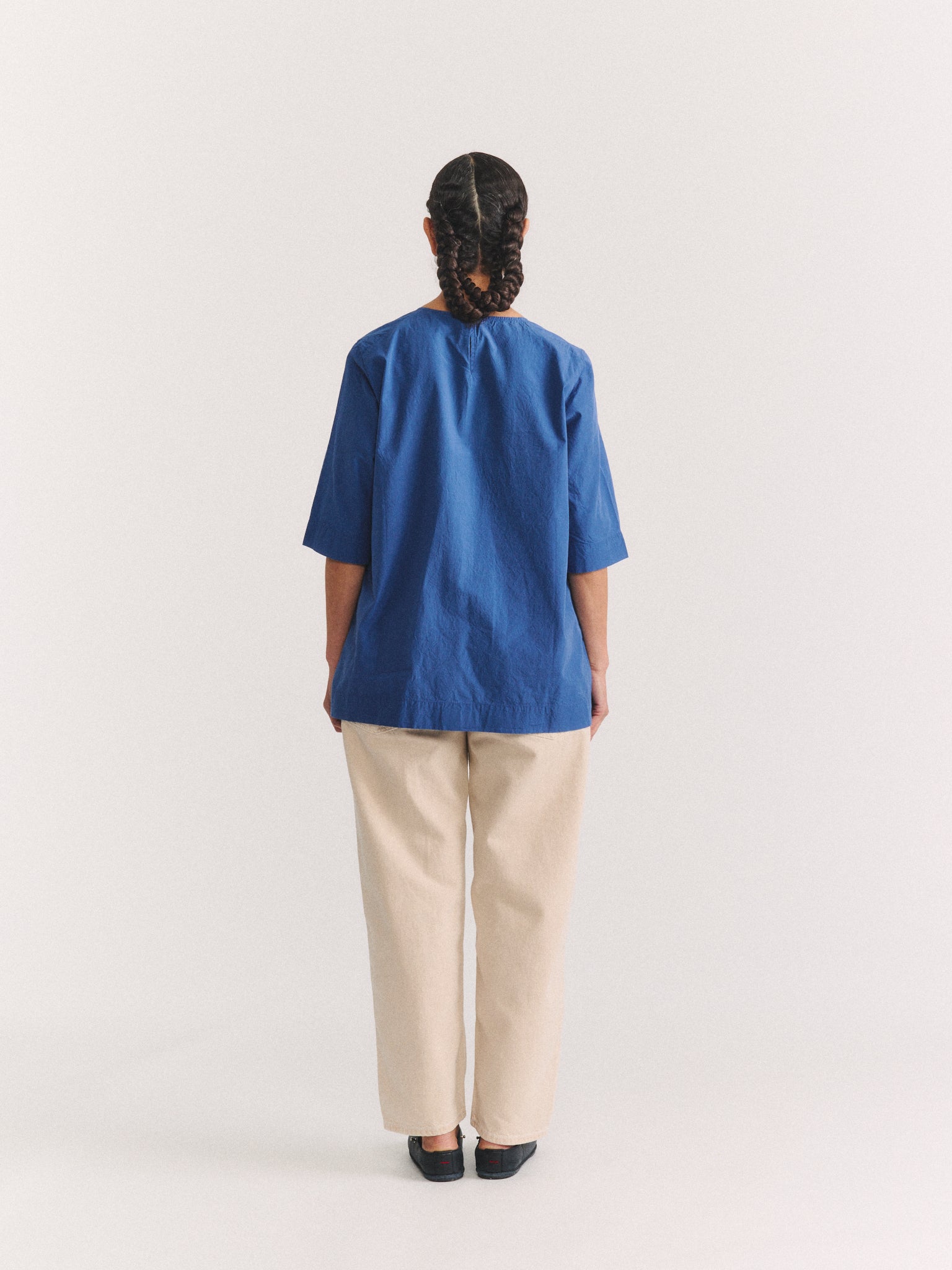 SIMPLE TOP - CHALK POPLIN - M BLUE