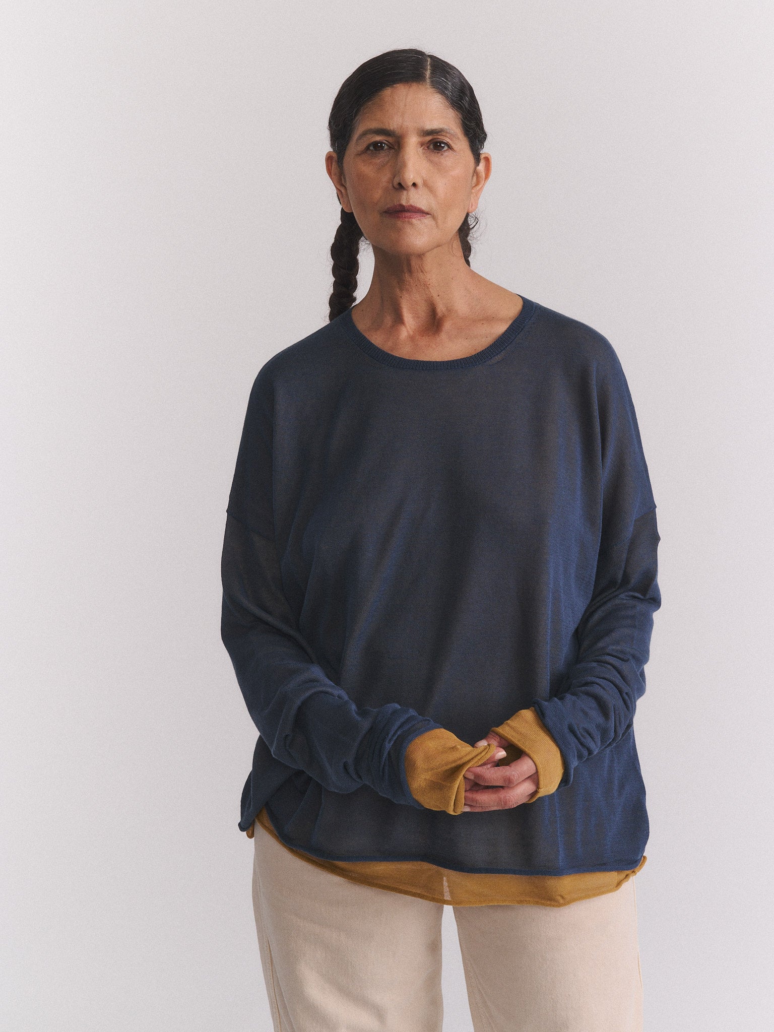 PULL - DOUBLE ULTRA LÉGER - BLEU/CUMIN