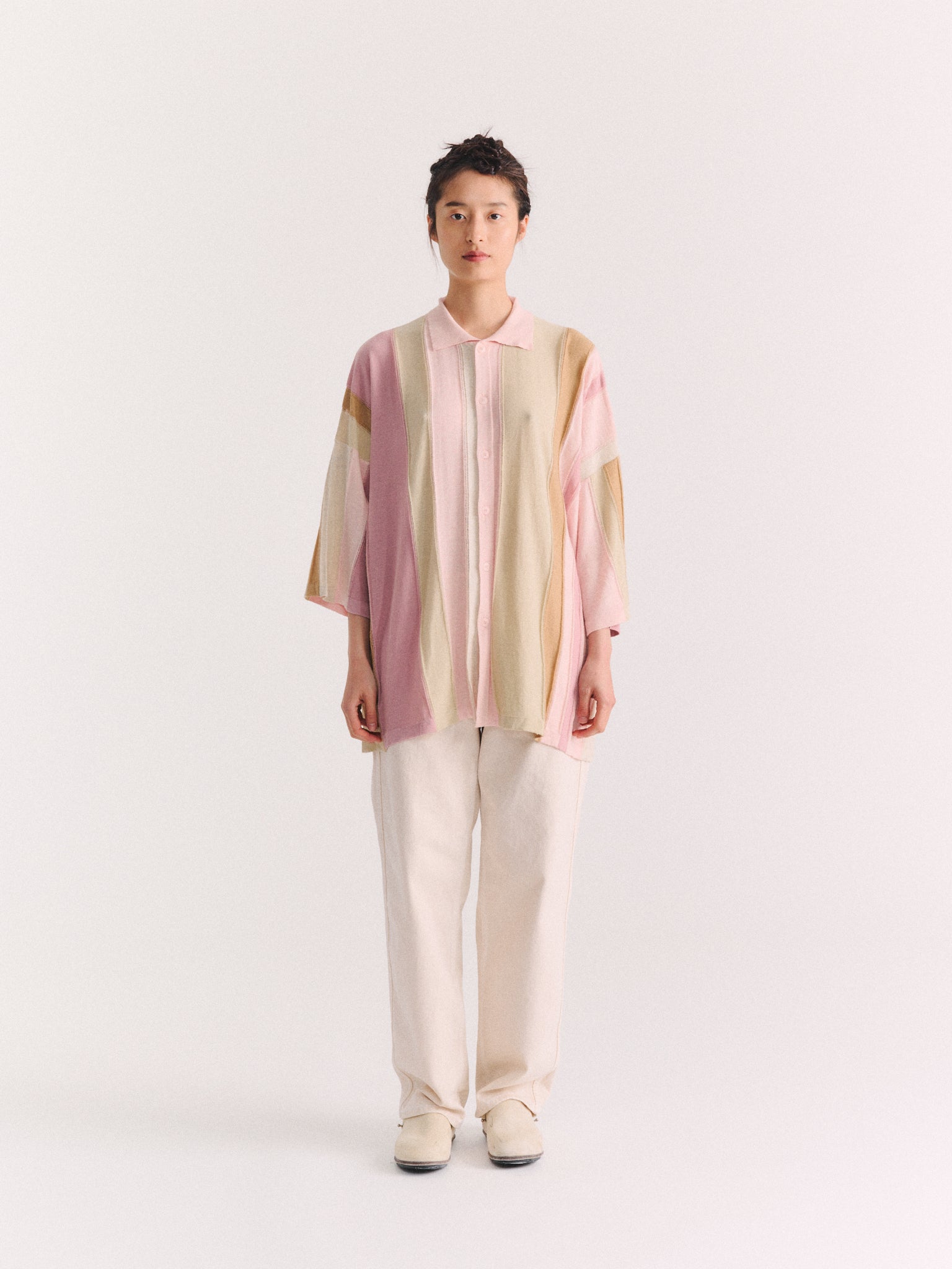 SHIRT - STRIPE PATCHWORK - PINK/BEIGE STRIPES