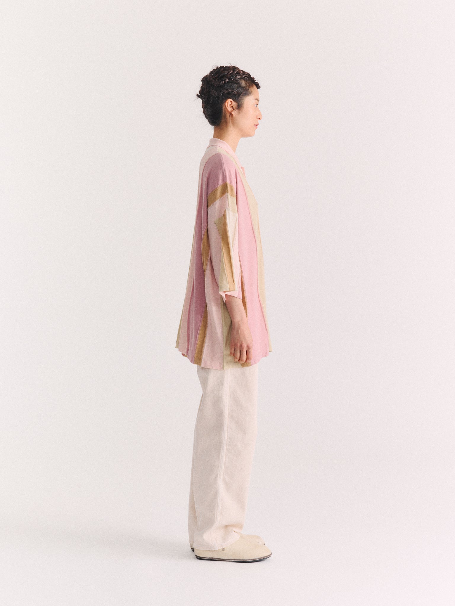 SHIRT - STRIPE PATCHWORK - PINK/BEIGE STRIPES