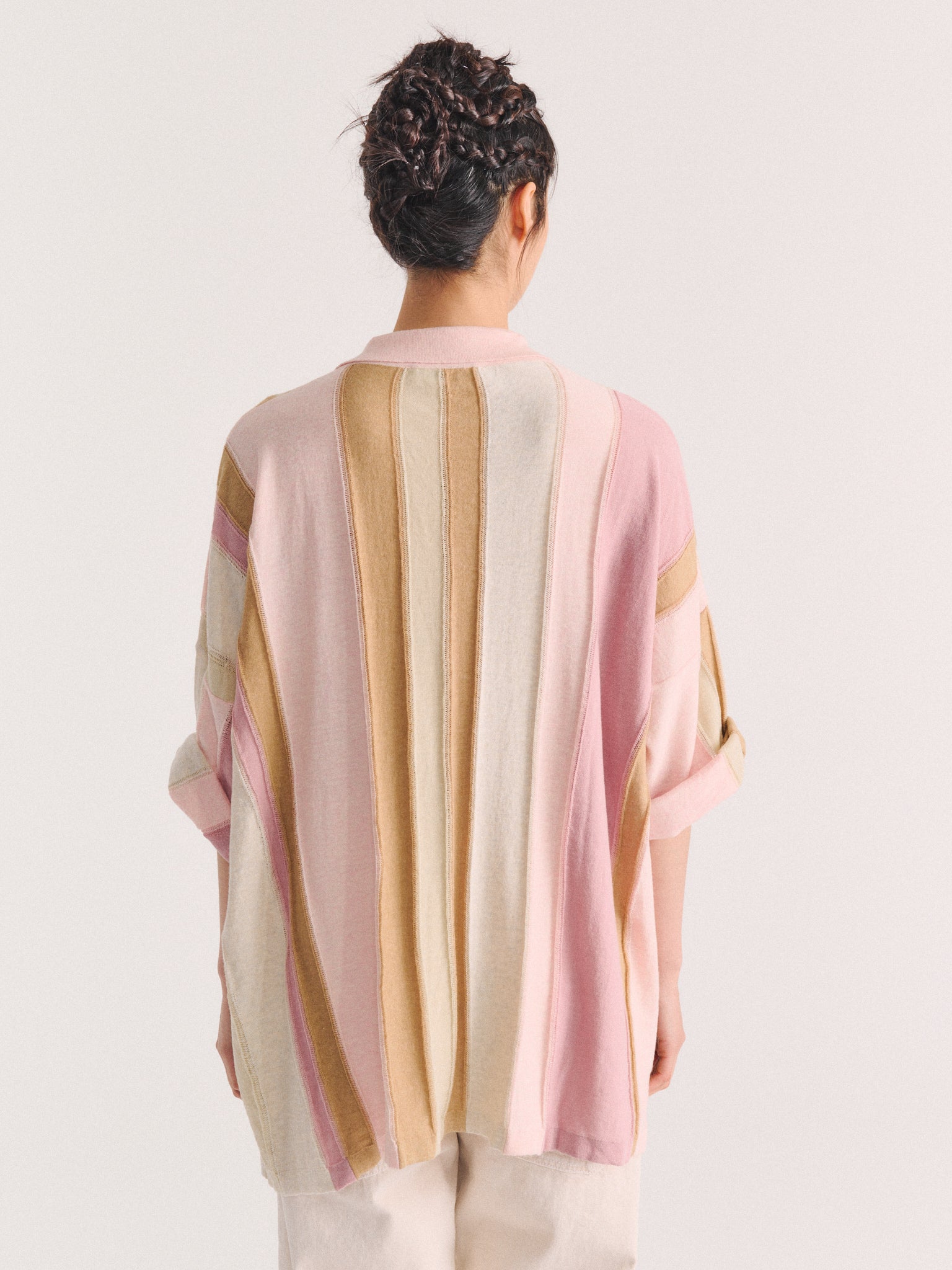 SHIRT - STRIPE PATCHWORK - PINK/BEIGE STRIPES