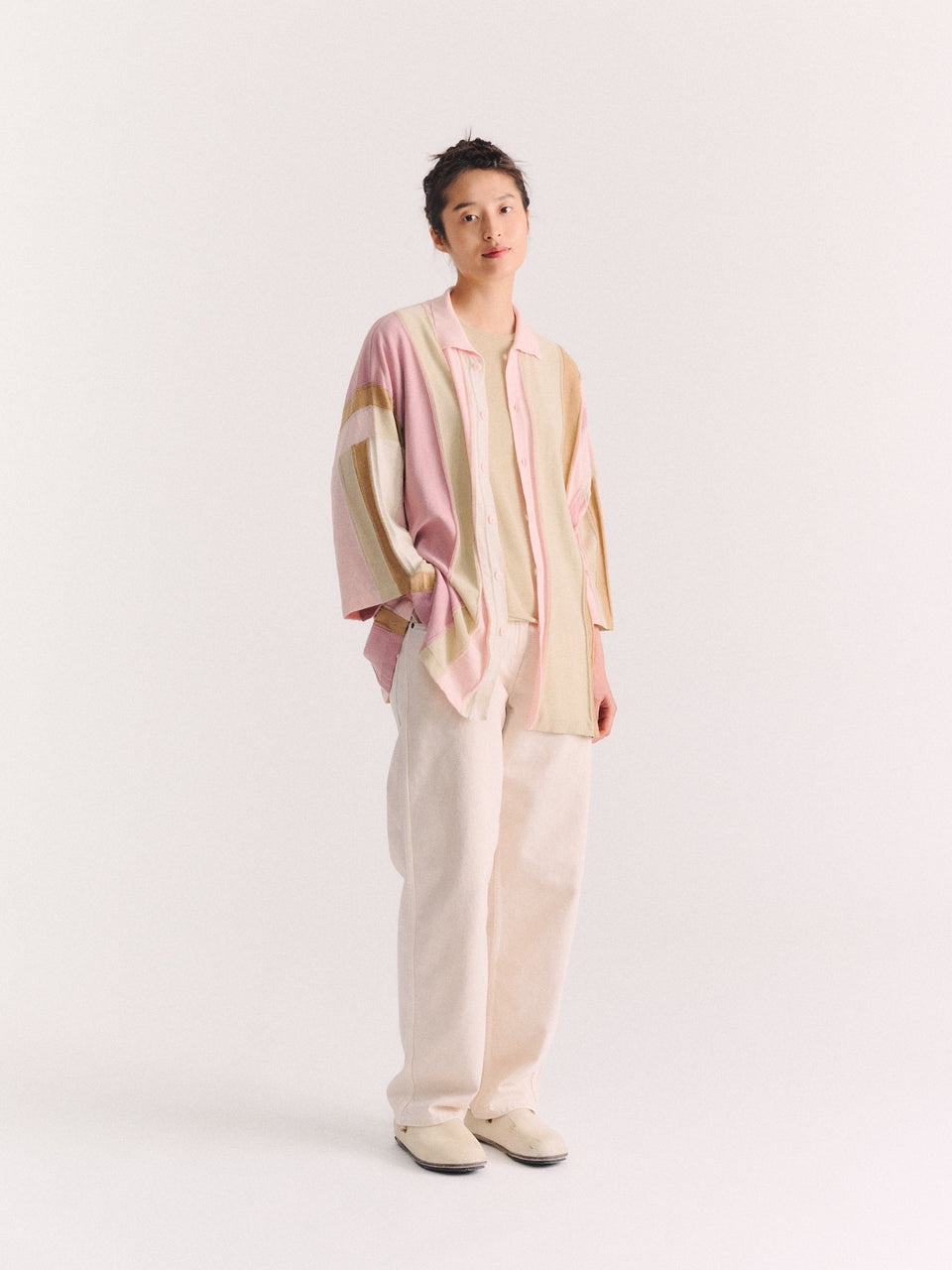 SHIRT - STRIPE PATCHWORK - PINK/BEIGE STRIPES