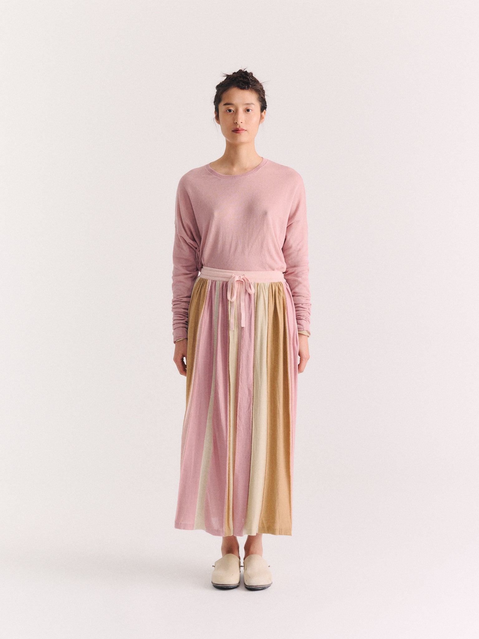 SKIRT - STRIPE PATCHWORK - PINK/BEIGE STRIPES