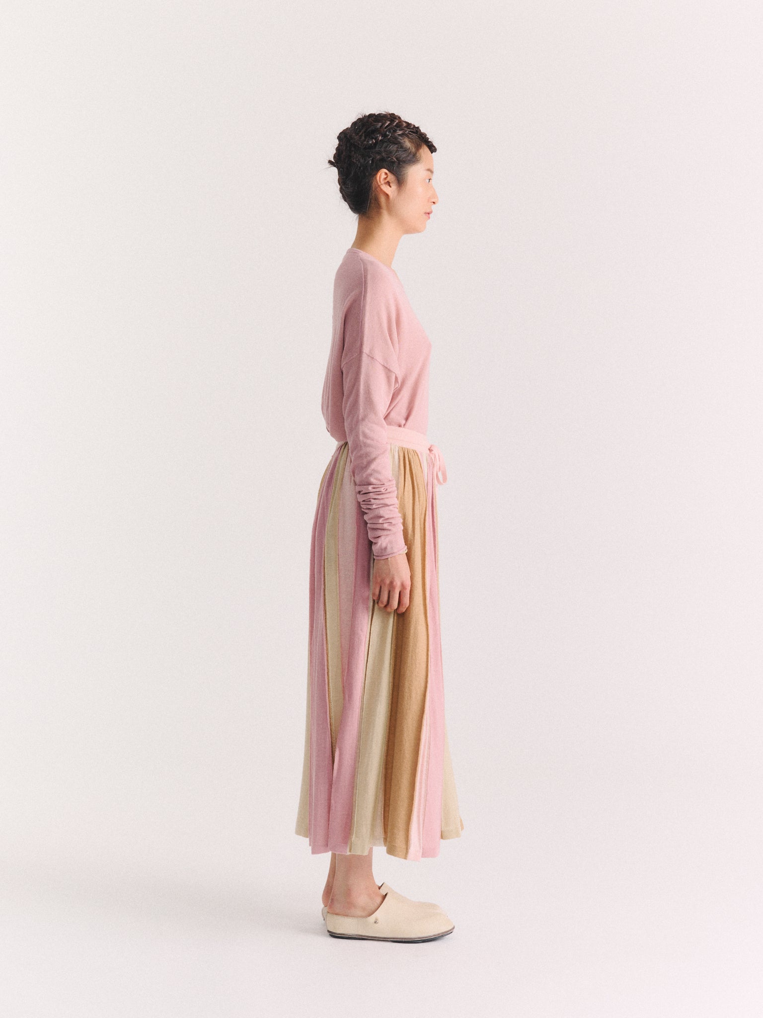 SKIRT - STRIPE PATCHWORK - PINK/BEIGE STRIPES