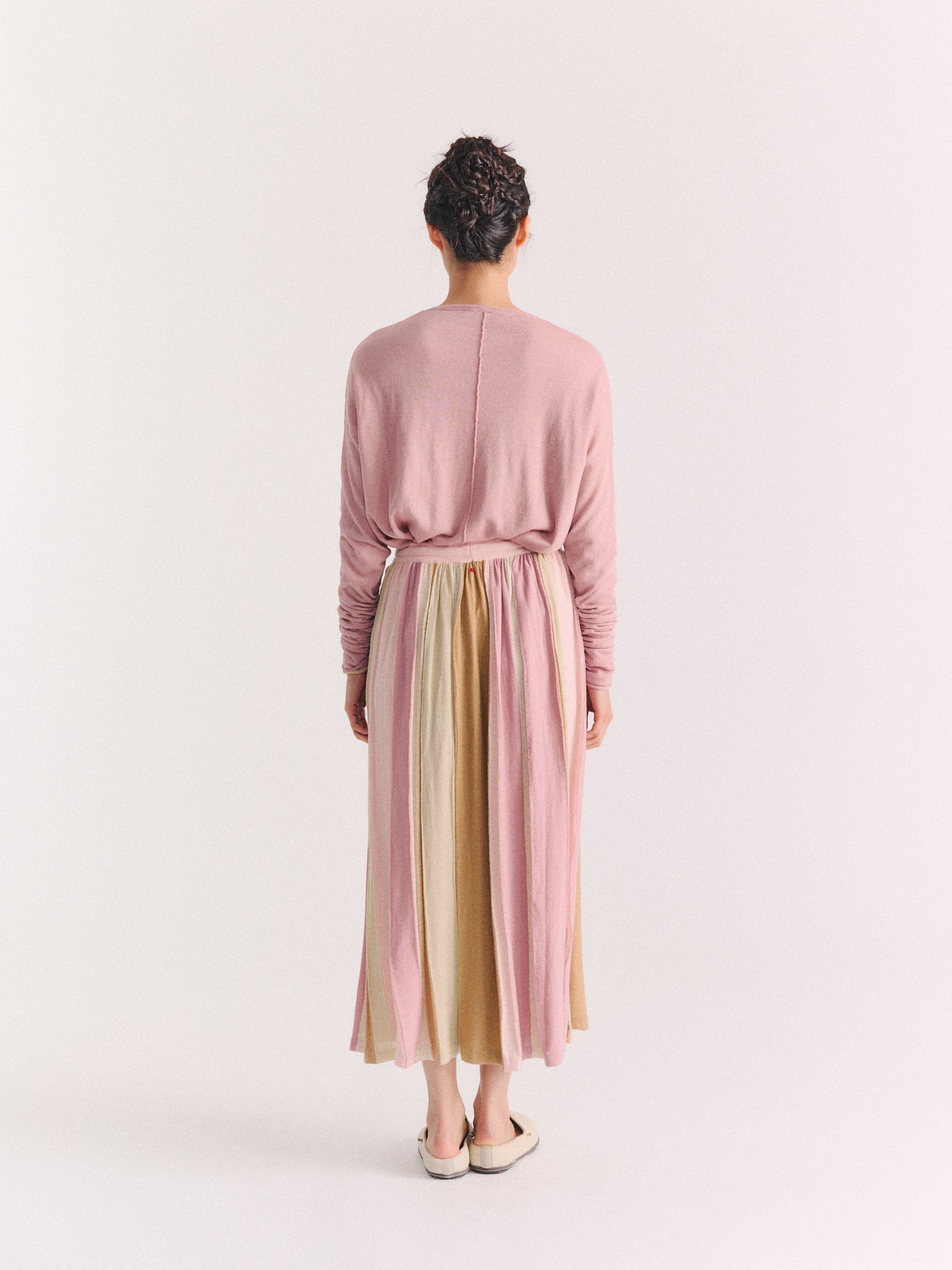 SKIRT - STRIPE PATCHWORK - PINK/BEIGE STRIPES