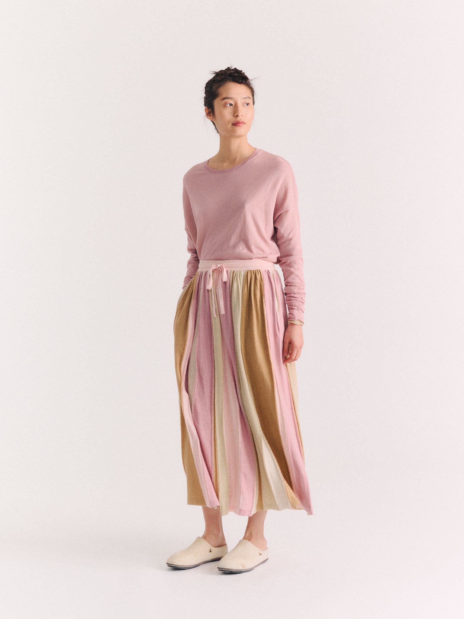 SKIRT - STRIPE PATCHWORK - PINK/BEIGE STRIPES