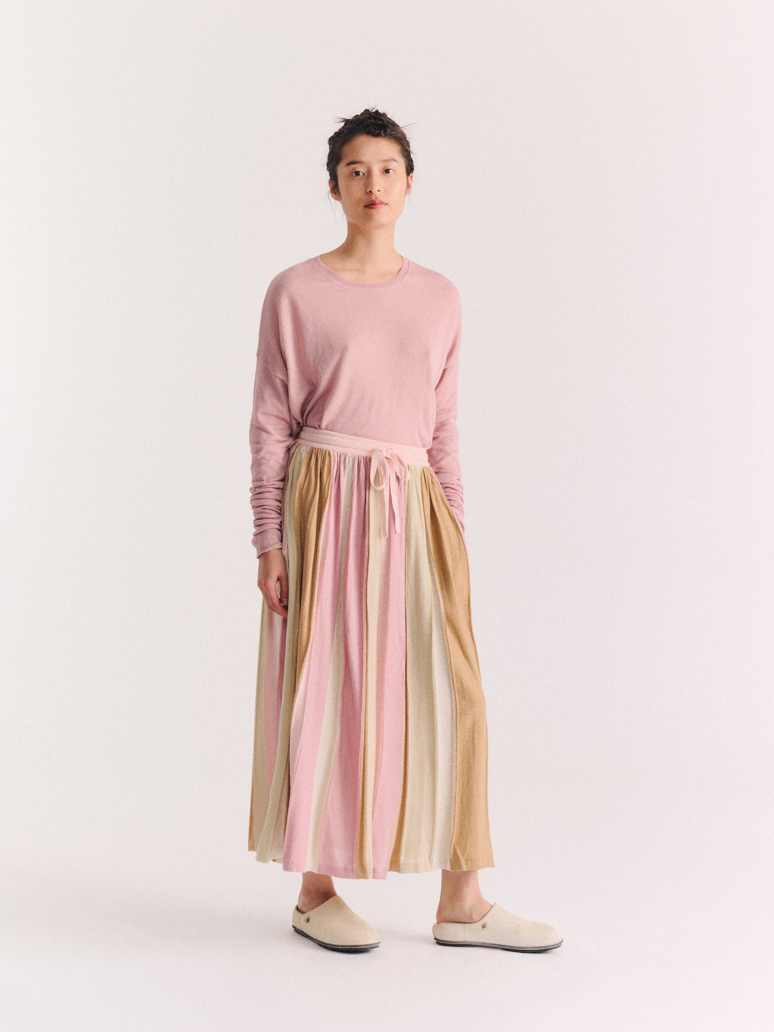 SKIRT - STRIPE PATCHWORK - PINK/BEIGE STRIPES