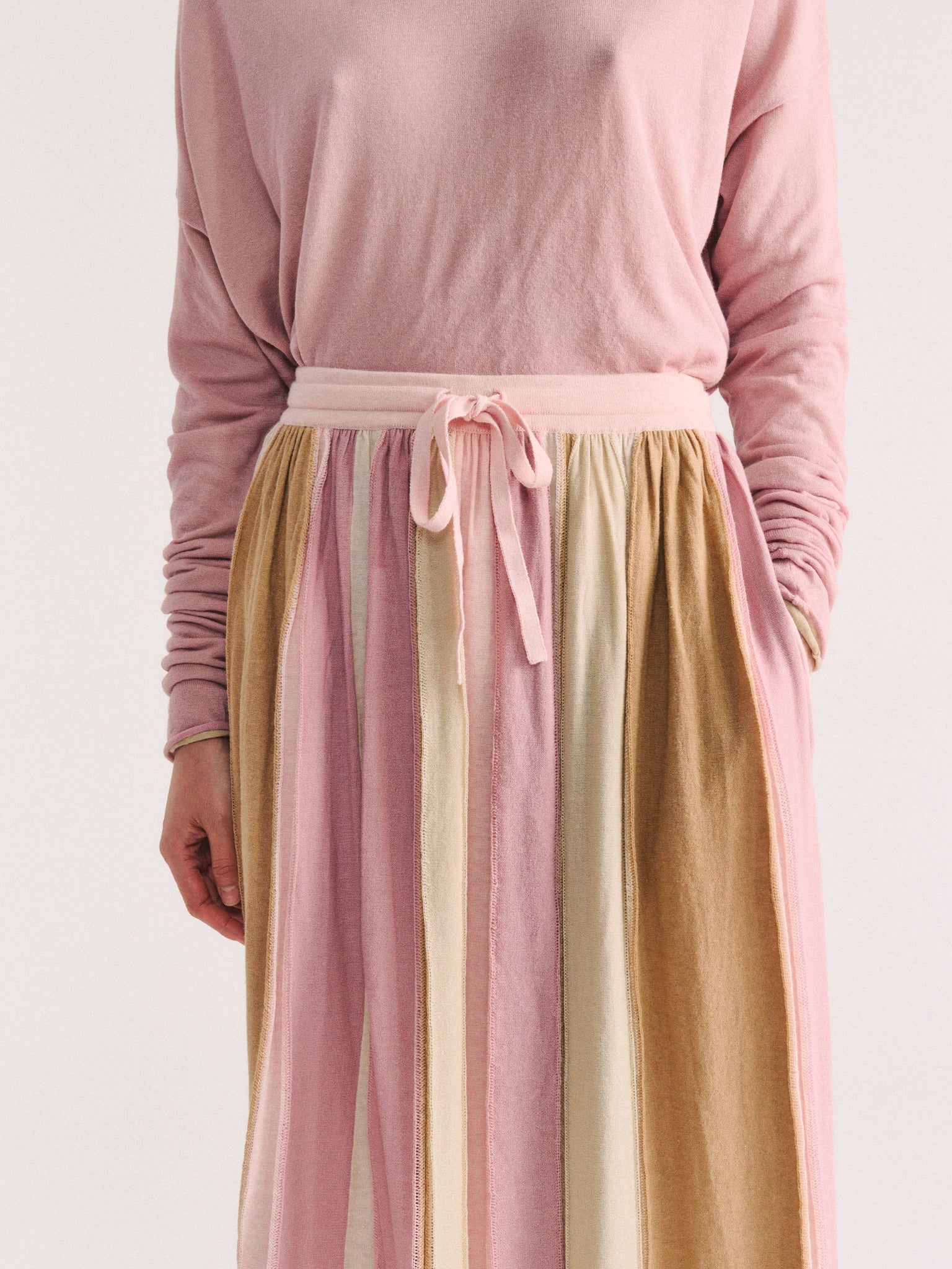 SKIRT - STRIPE PATCHWORK - PINK/BEIGE STRIPES