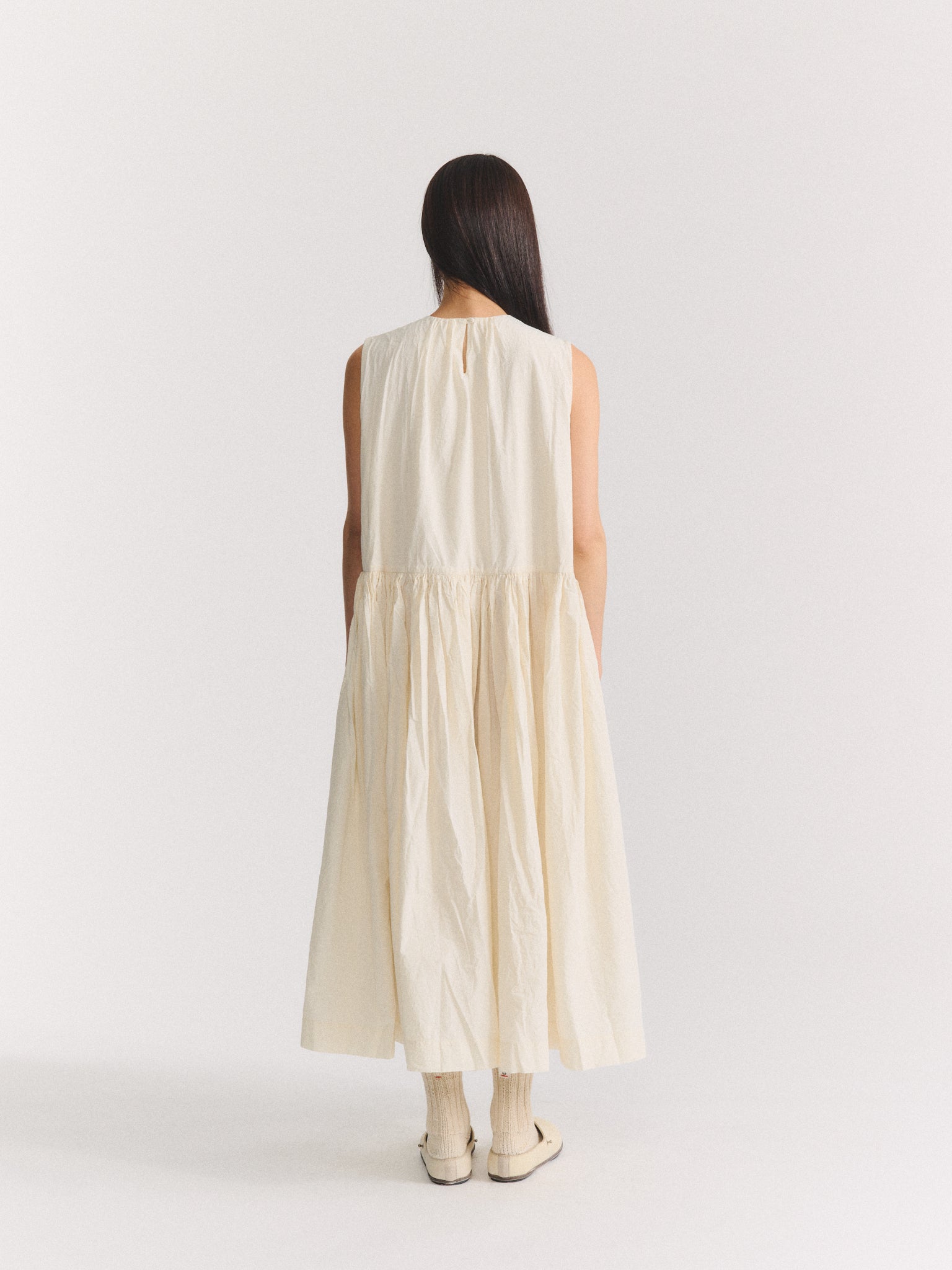 Robe Pomme Ruchee - Popeline Chalk - Blanc Cassé